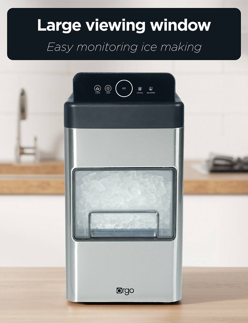 Large viewing window  
Easy monitoring ice making