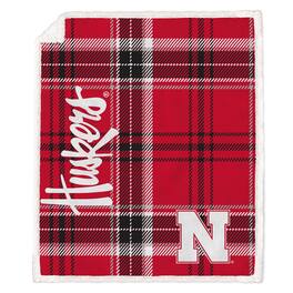 Pegasus - Nebraska Huskers 50" x 60" Playmaker Plaid Ultra Cozy Sherpa Throw - Multicolor