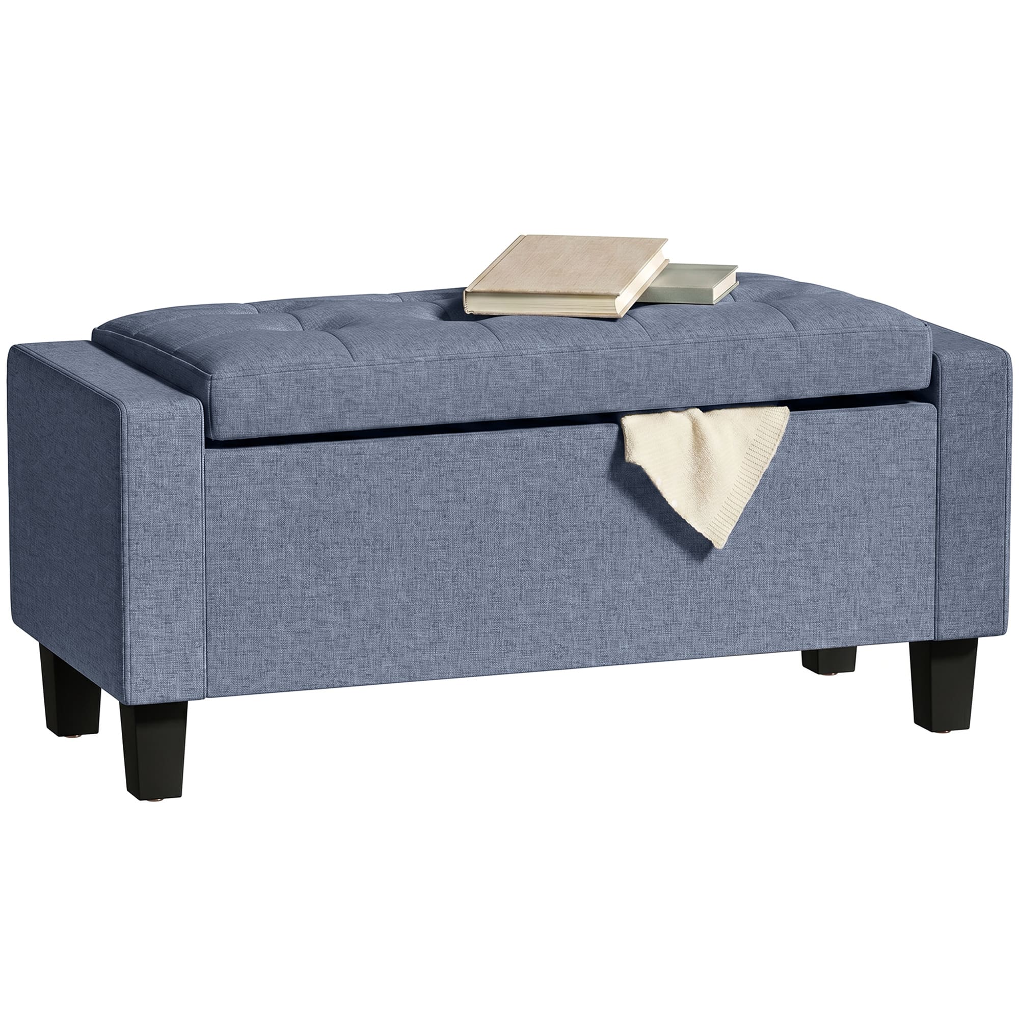 Homcom - Ottoman, Storage Bench with Wooden Legs, Tufted Armrests for Entryway, Living Room, Bedroom, 36.6" - Dark Gray