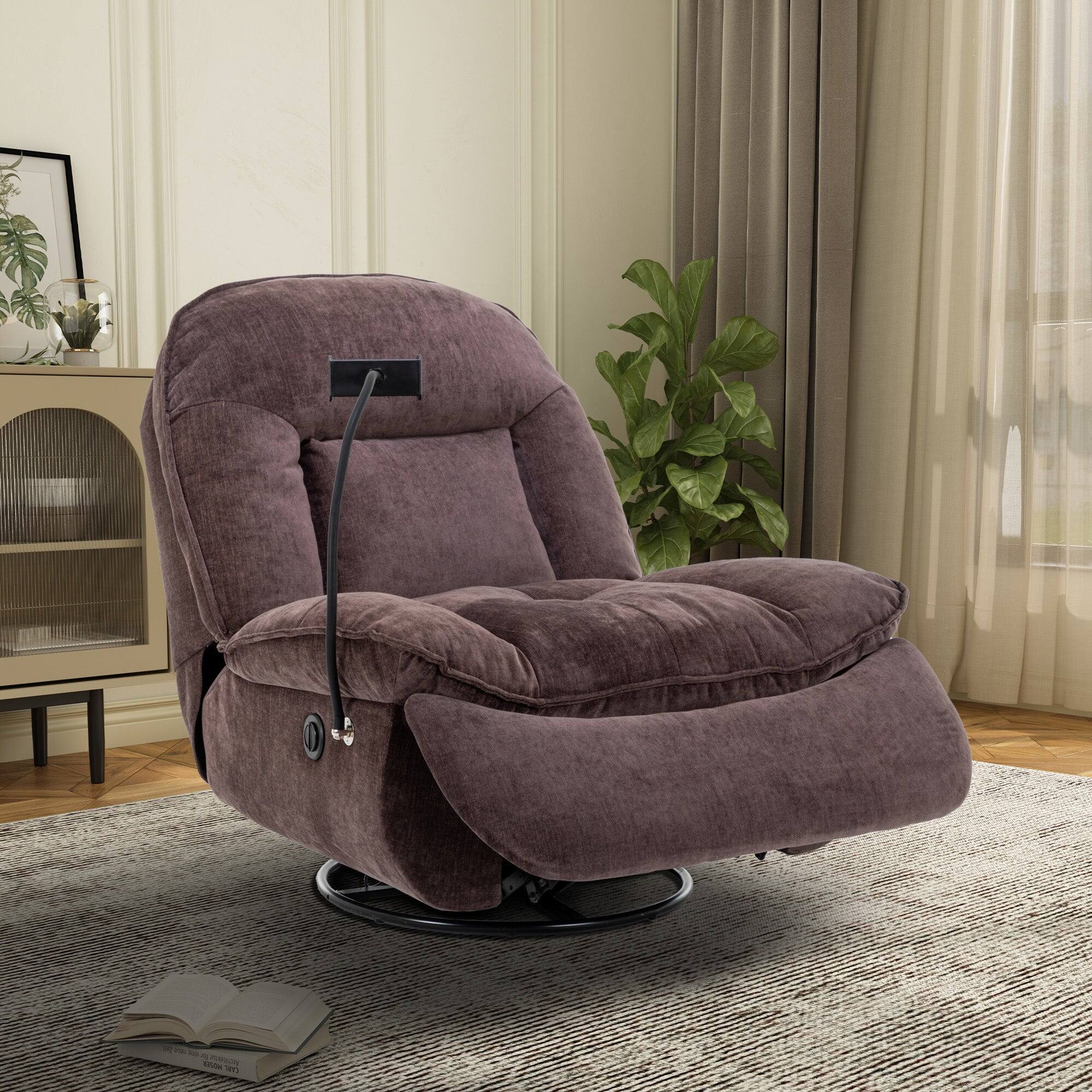 Alt View 5. Boyel Living - Chenille Fabric Swivel Recliner with Mobile Phone Bracket - Brown.