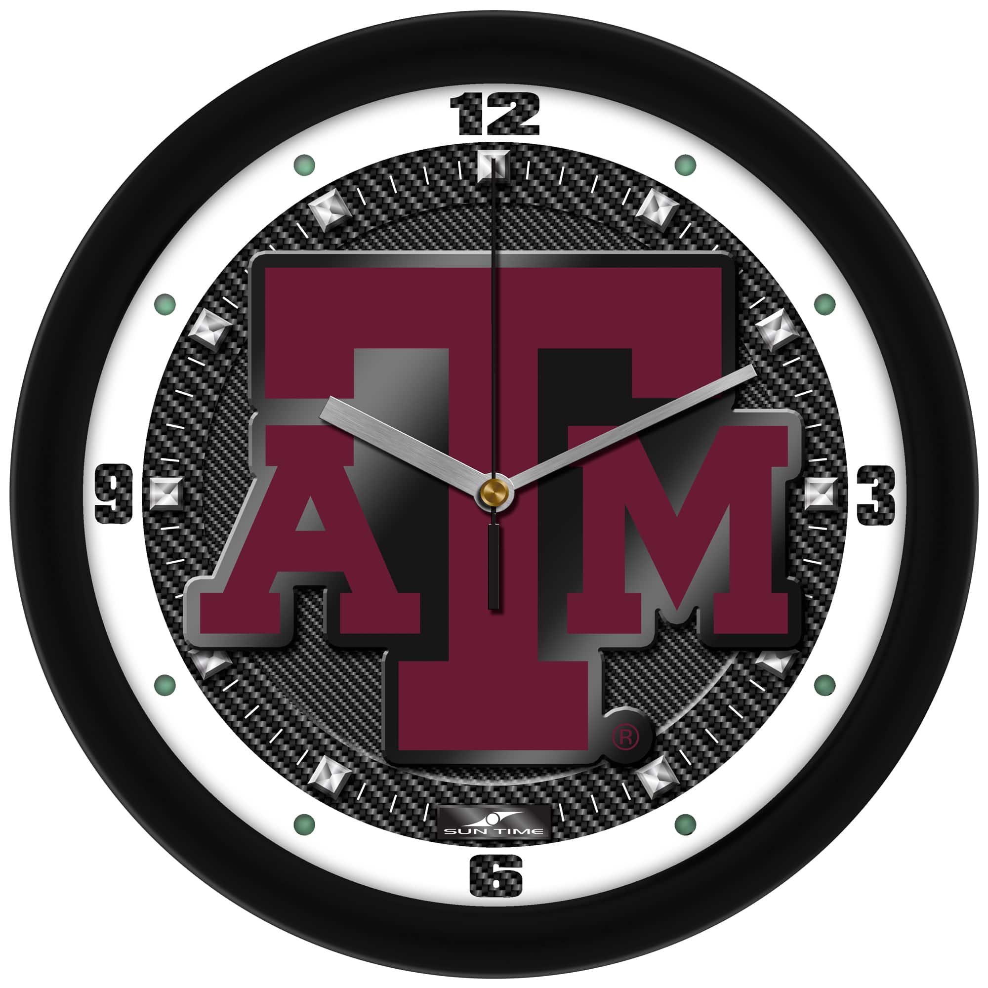 MpDirect - Texas A&M Aggies 11.5'' Suntime Premium Glass Face Carbon Fiber Wall Clock - Multicolor