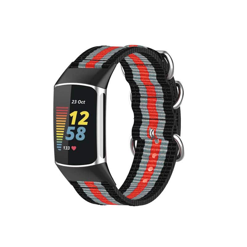 StrapsCo - Military Strap Nylon Watch Band For Fitbit Charge 6 - Charcoal, Grey & Red price history on PriceWatchPro