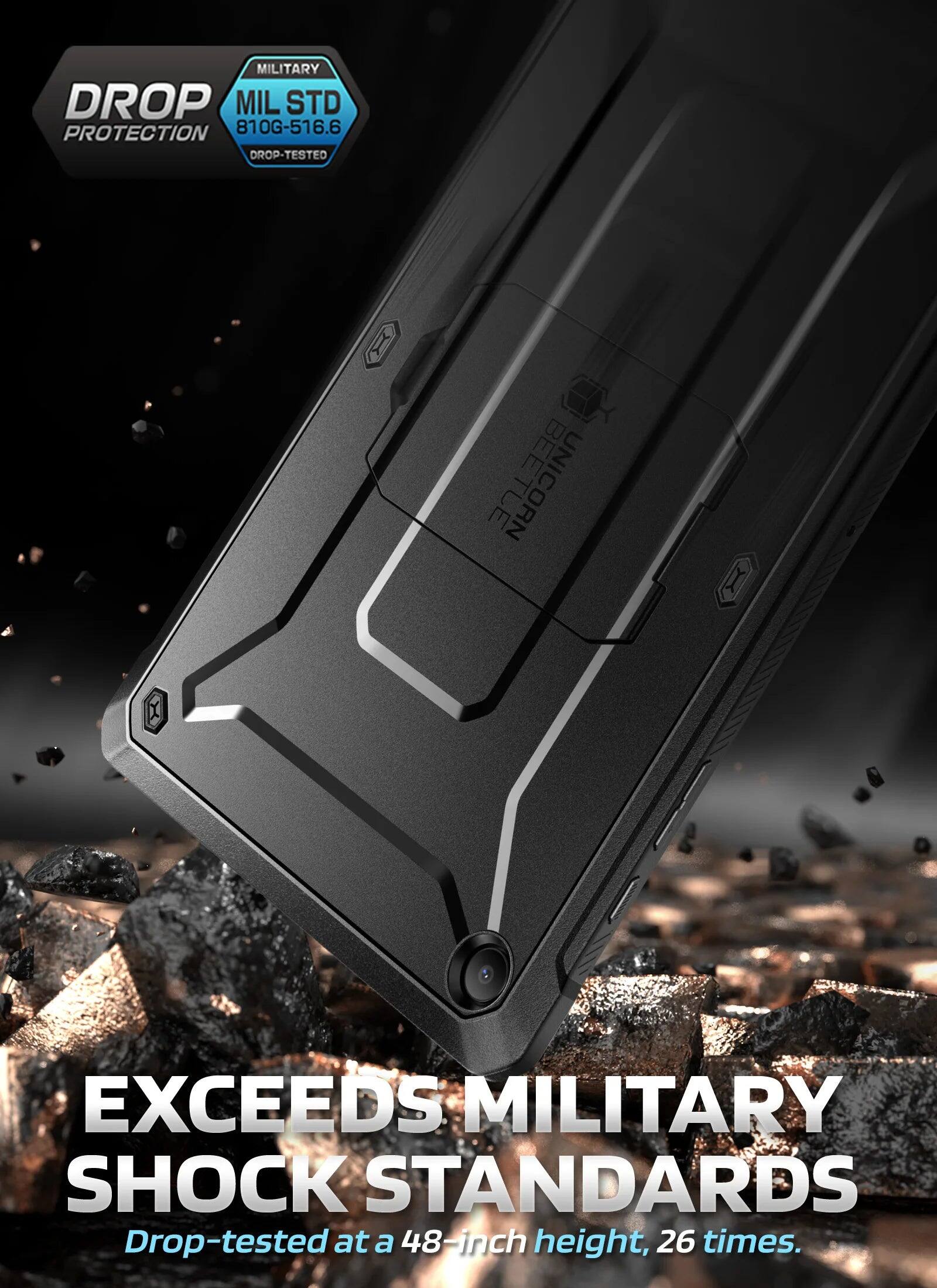 MILITARY DROP MIL STD PROTECTION 810G-516.6 DROP-TESTED  
BEETLE  
EXCEEDS MILITARY SHOCK STANDARDS  
Drop-tested at a 48-inch height, 26 times.