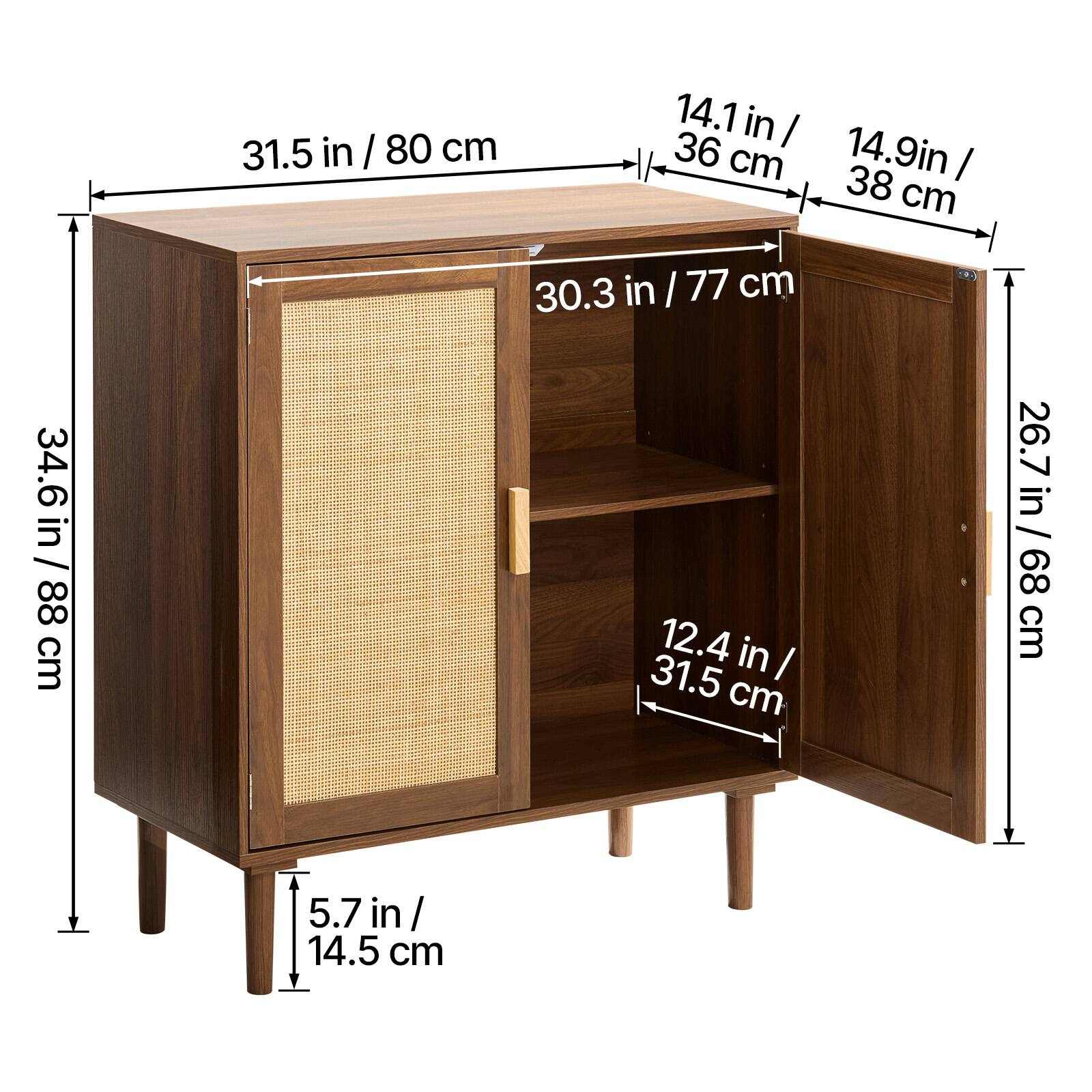 31.5 in / 80 cm  
14.1 in / 36 cm  
14.9 in / 38 cm  
30.3 in / 77 cm  
34.6 in / 88 cm  
12.4 in / 31.5 cm  
26.7 in / 68 cm  
5.7 in / 14.5 cm