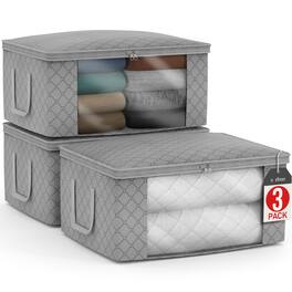 Sorbus - Foldable Storage Bag Organizers, Large Clear Window & Carry Handles, Great for Clothes, Blankets, Closets - Gray