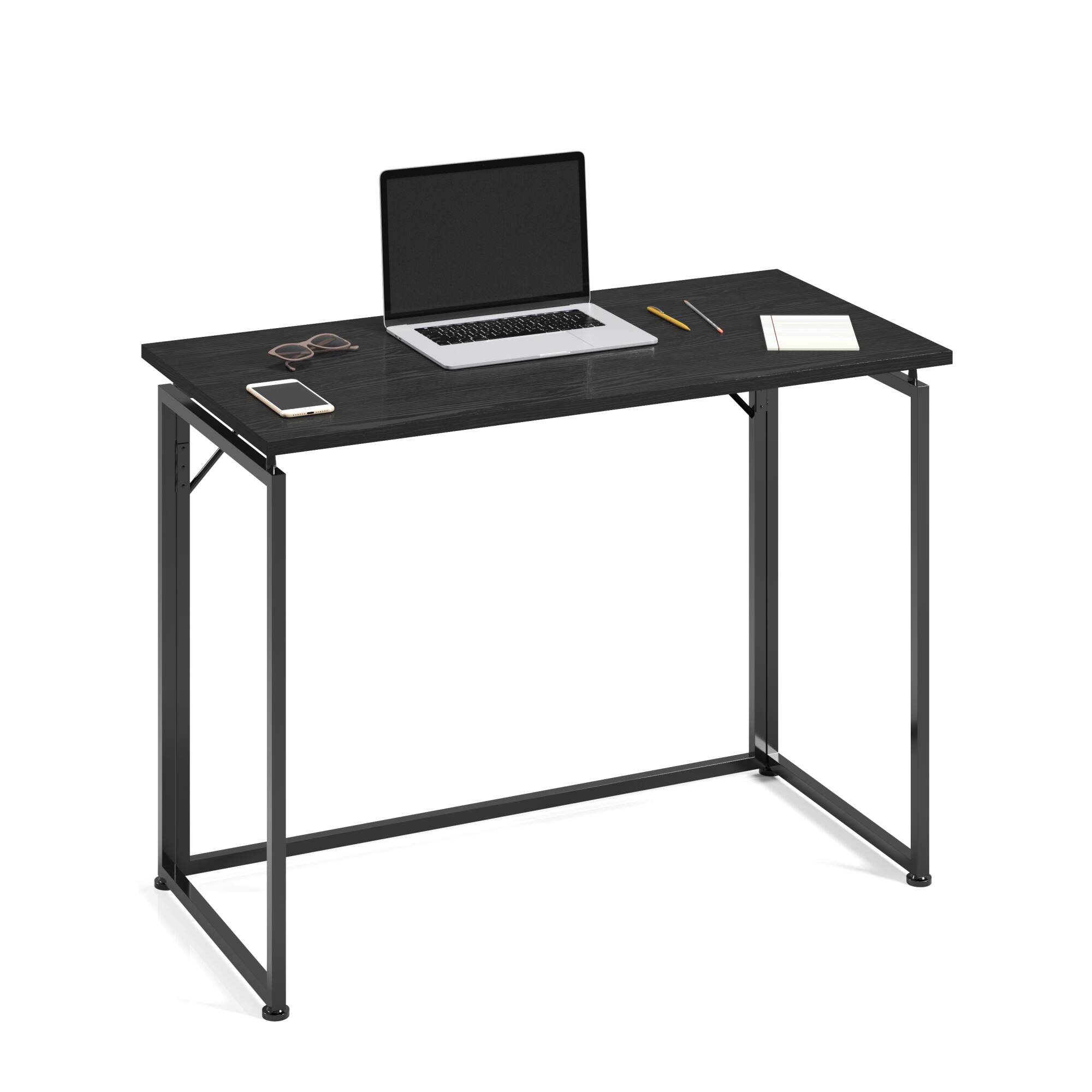 Angle. GOODSILO - Compact Foldable Desk with Sturdy Steel Frame for Small Spaces - Black.