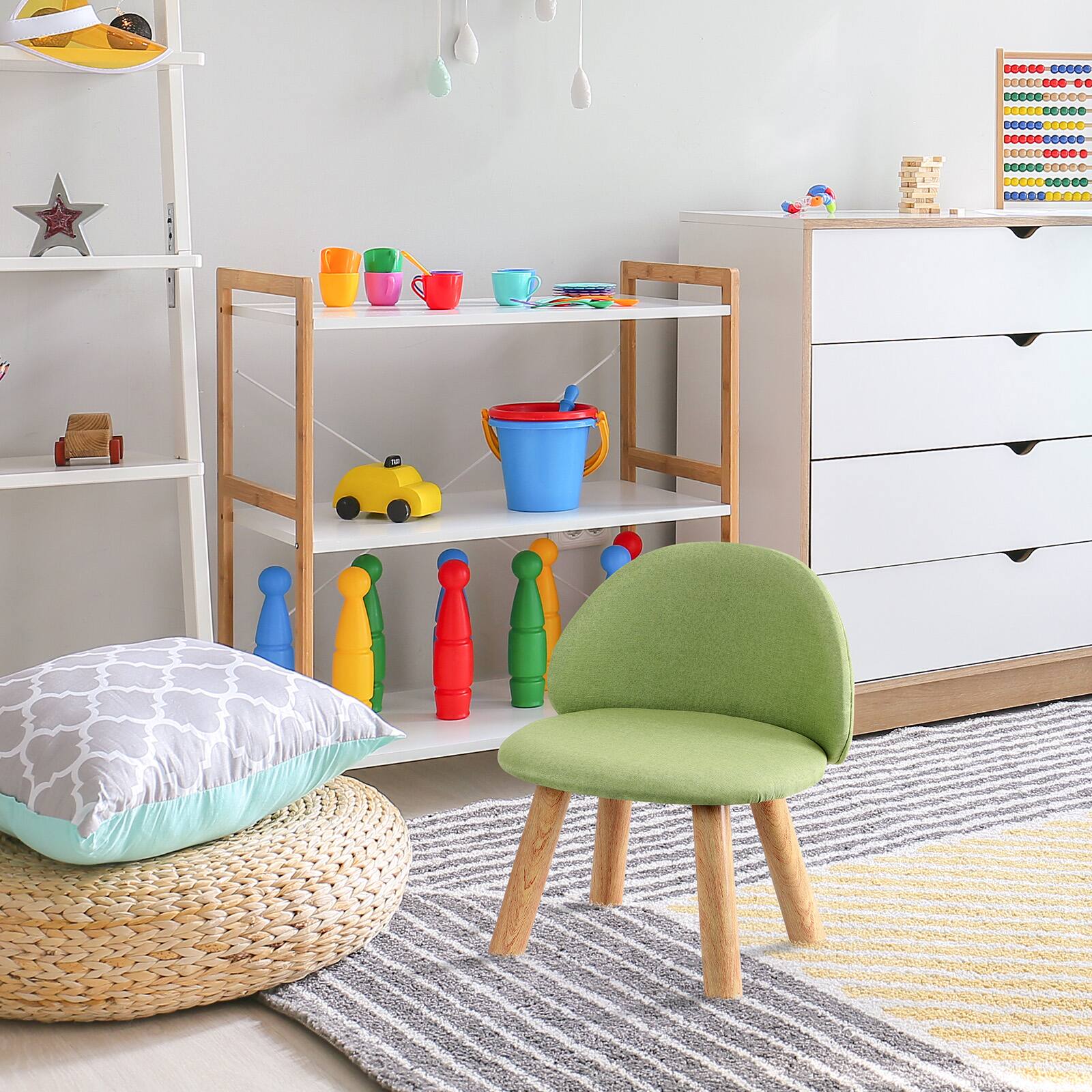 Alt View 2. Oumilen - Upholstered Kids Chair with Wood Legs, Green - Green.