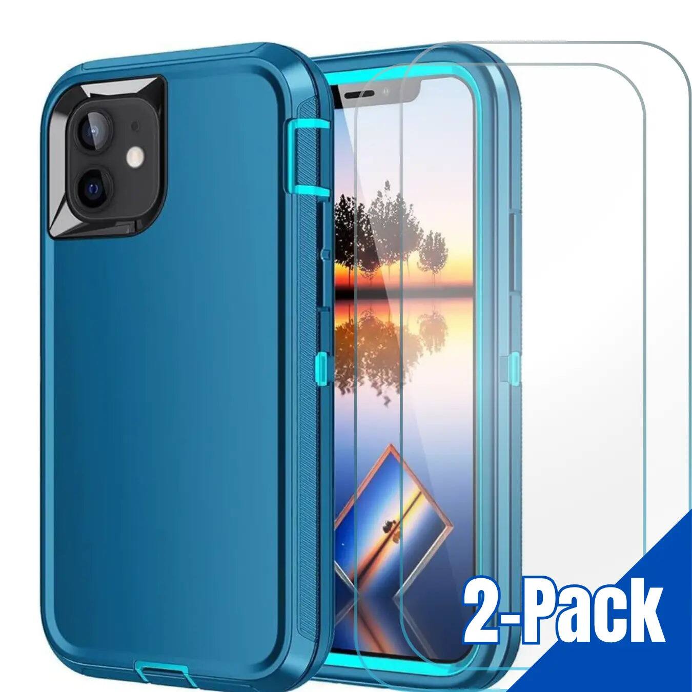 Bundle - Entronix - for iPhone 12 Mini - Heavy Duty Case & 2 Screen Protectors - Teal