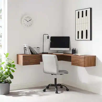 Front. Modway - Render Wall Mount Corner Office Desk by Modway - Walnut.