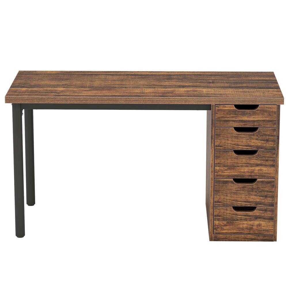 Left. Kadyn - Kadyn Study Writing Desk, Computer Desk,47" Computer Desk with 5 Drawers, Modern Study Table Writing Desk,Brown - Brown.