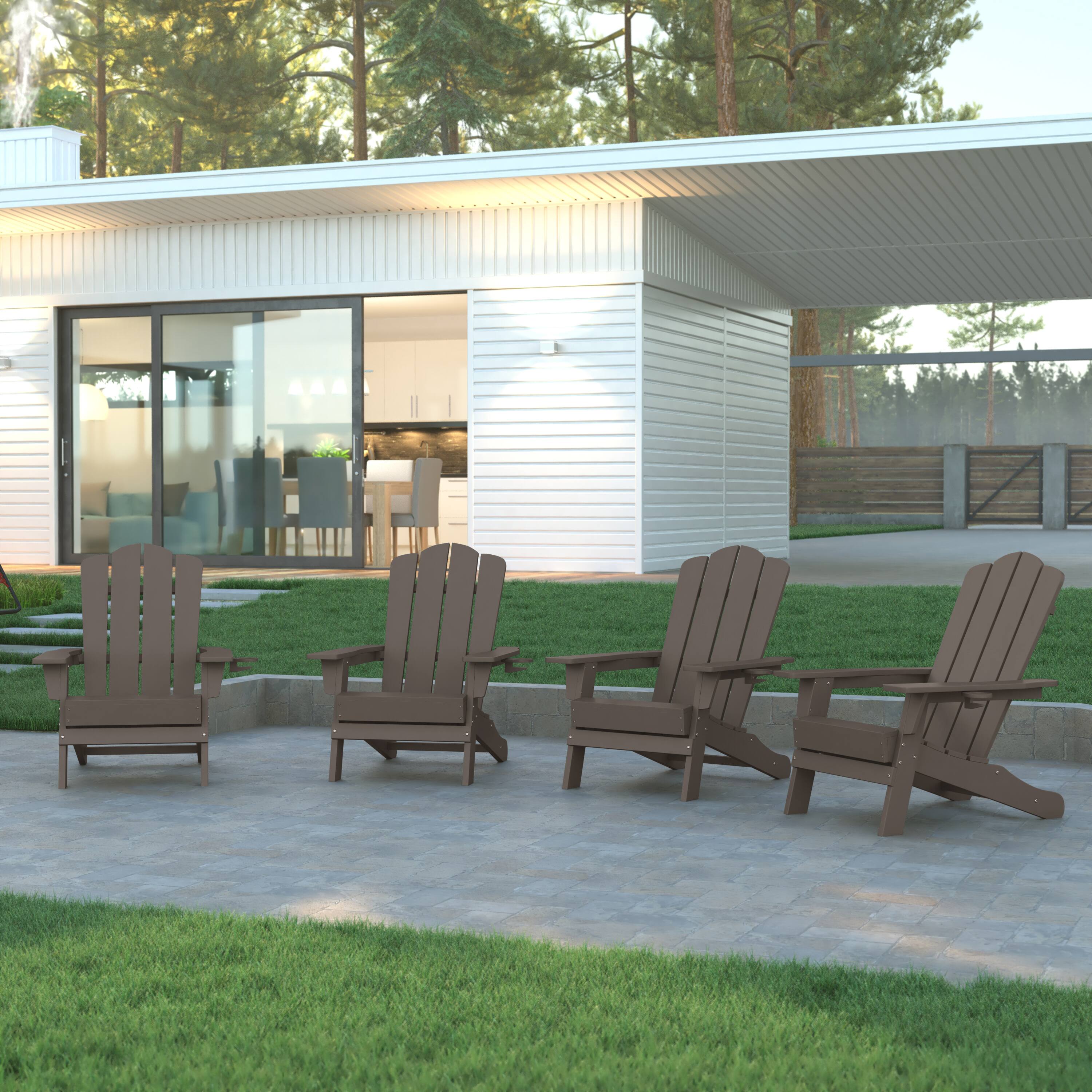 Alt View 2. Emma + Oliver - Tiverton Set of 4 Adirondack Chairs with Cup Holders, Weather Resistant HDPE Adirondack Chairs - Brown.