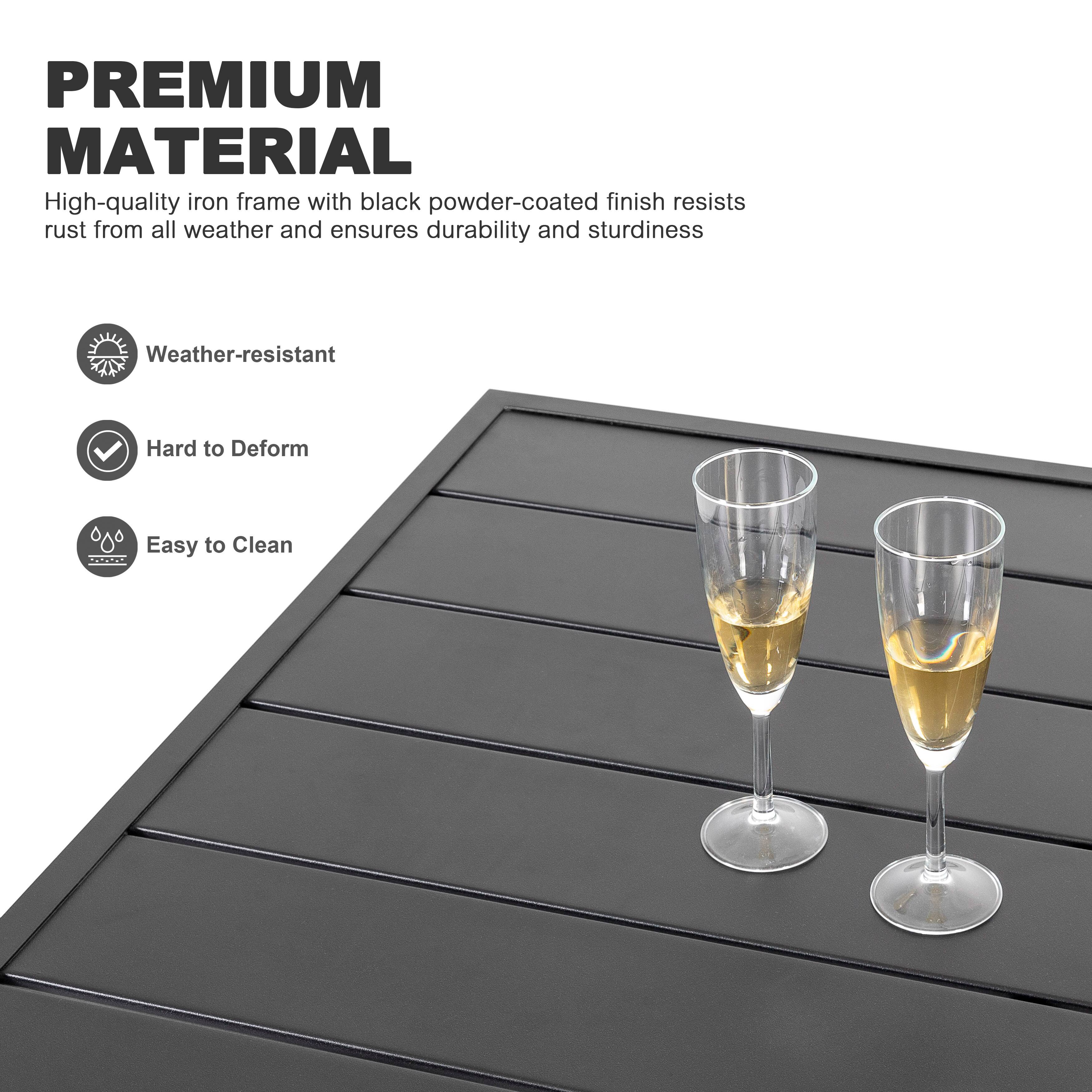 PREMIUM MATERIAL  
High-quality iron frame with black powder-coated finish resists rust from all weather and ensures durability and sturdiness  
Weather-resistant  
Hard to Deform  
Easy to Clean