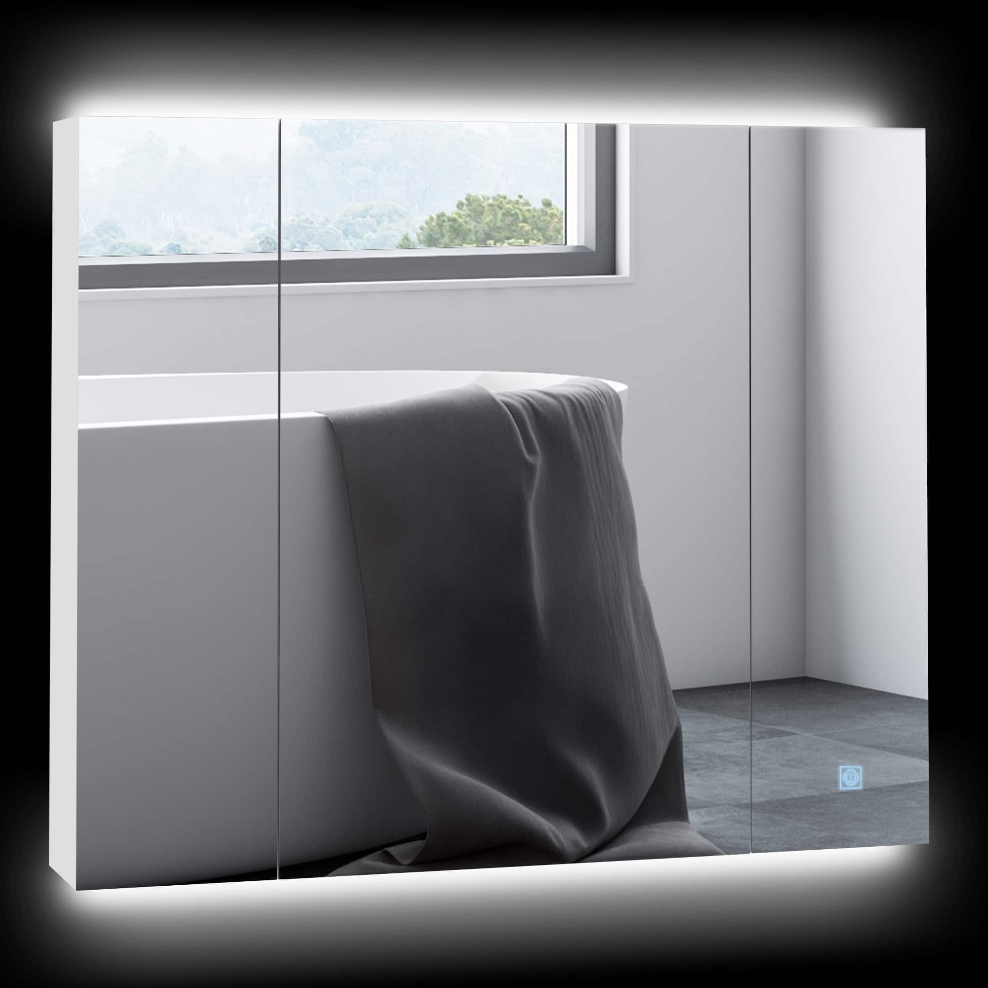 Kleankin - LED Medicine Cabinet, Wall-Mounted Bathroom Mirror with Dimmer Touch Switch & USB Charging - White