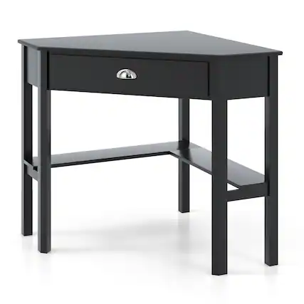 Front. Ecooso - Corner Computer Desk, Space-Saving Wood Workstation for Laptop and Home Office Setup - Black.