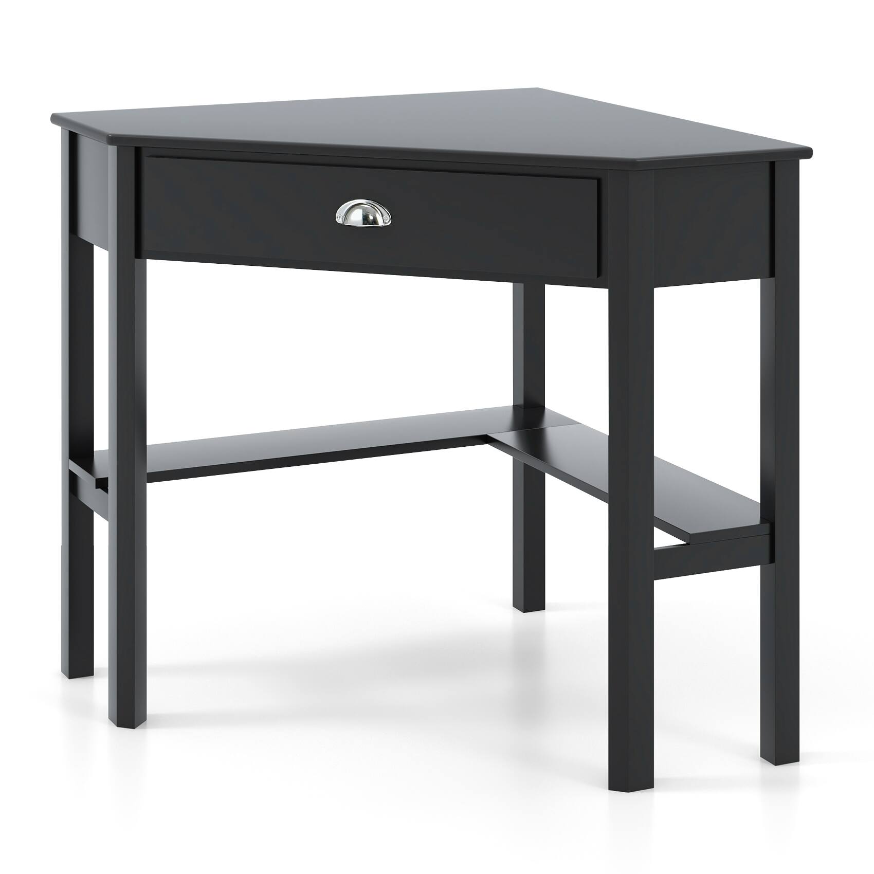 Front. Ecooso - Corner Computer Desk, Space-Saving Wood Workstation for Laptop and Home Office Setup - Black.