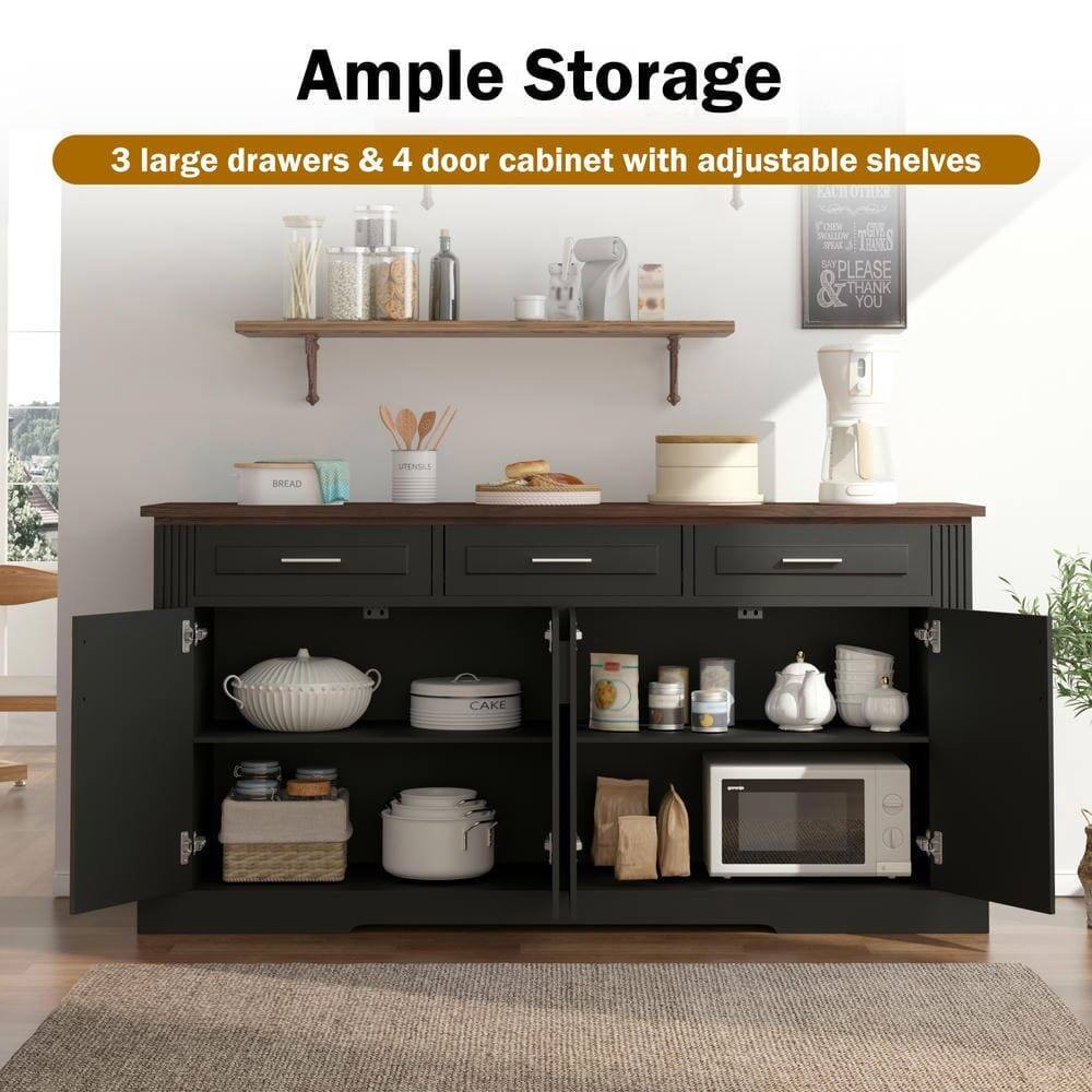 Ample Storage  
3 large drawers & 4 door cabinet with adjustable shelves
