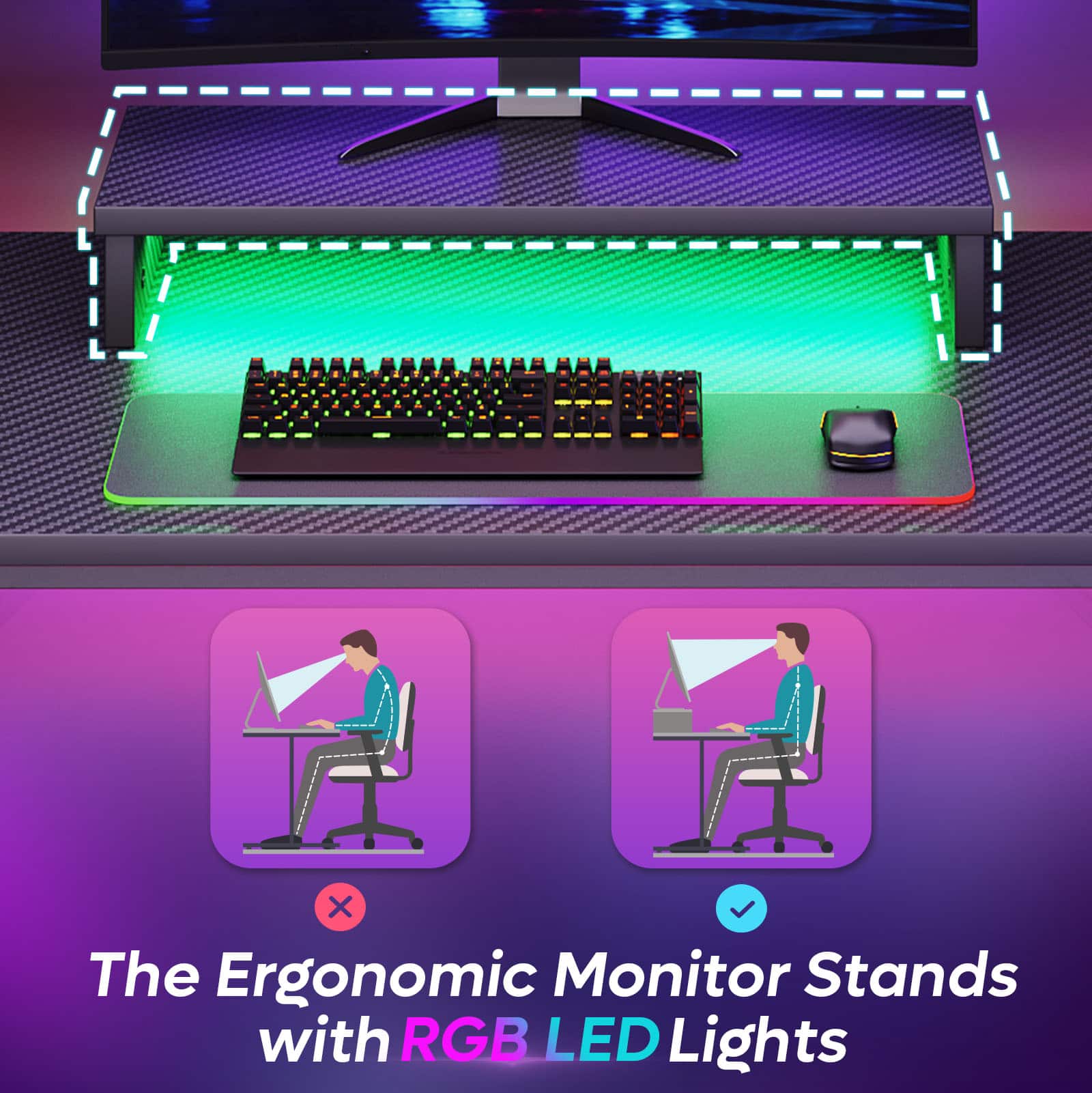 The Ergonomic Monitor Stands with RGB LED Lights