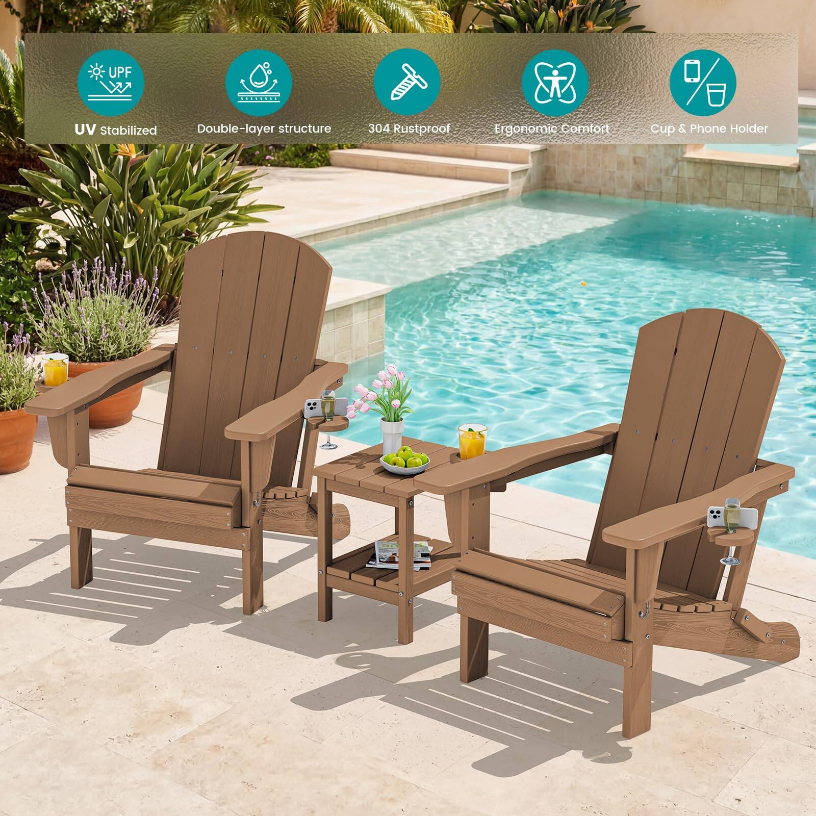 UPF UV Stabilized  
Double-layer structure  
304 Rustproof  
Ergonomic Comfort  
Cup & Phone Holder
