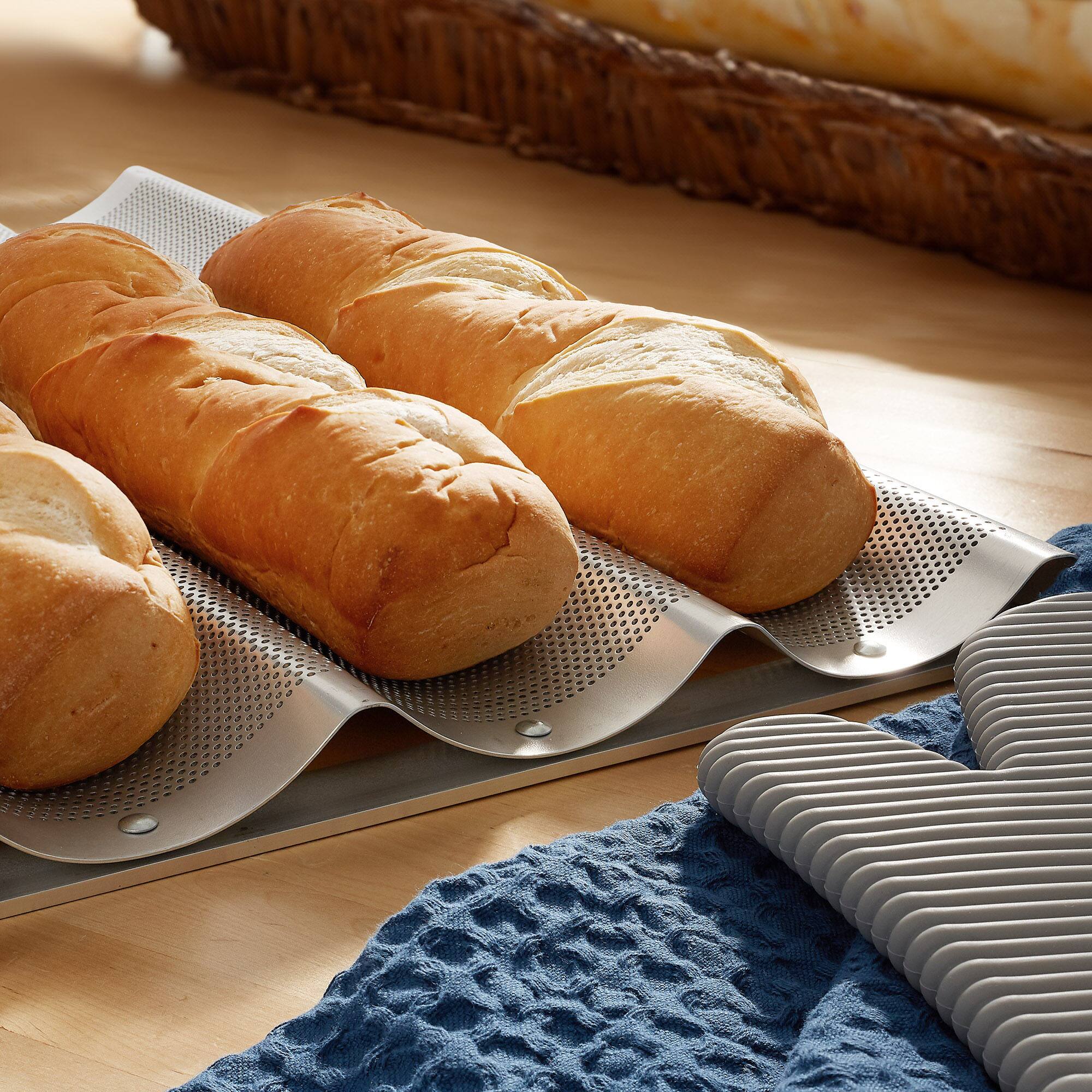 Alt View 1. GRIDMANN - Commercial 18 x 26-in Perforated Aluminum Baguette Pan - 4 Slot Loaf Pan - Silver.