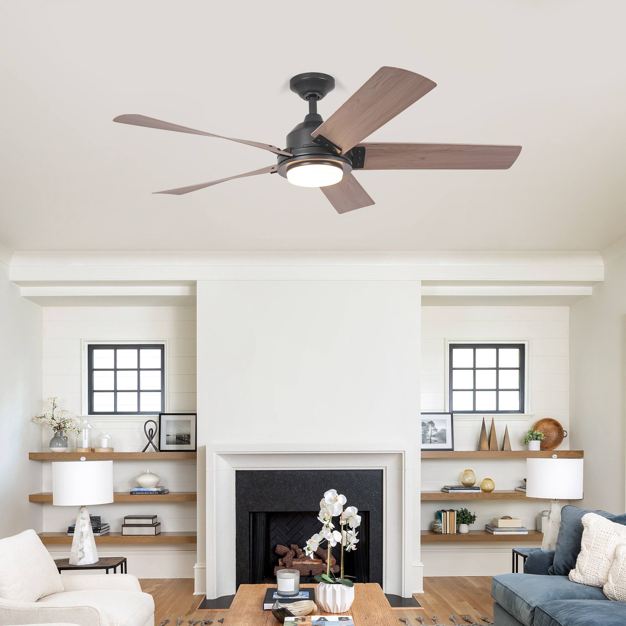 Alt View 1. Parrot Uncle - 52-inch Black LED Ceiling Fan with Remote - Black.