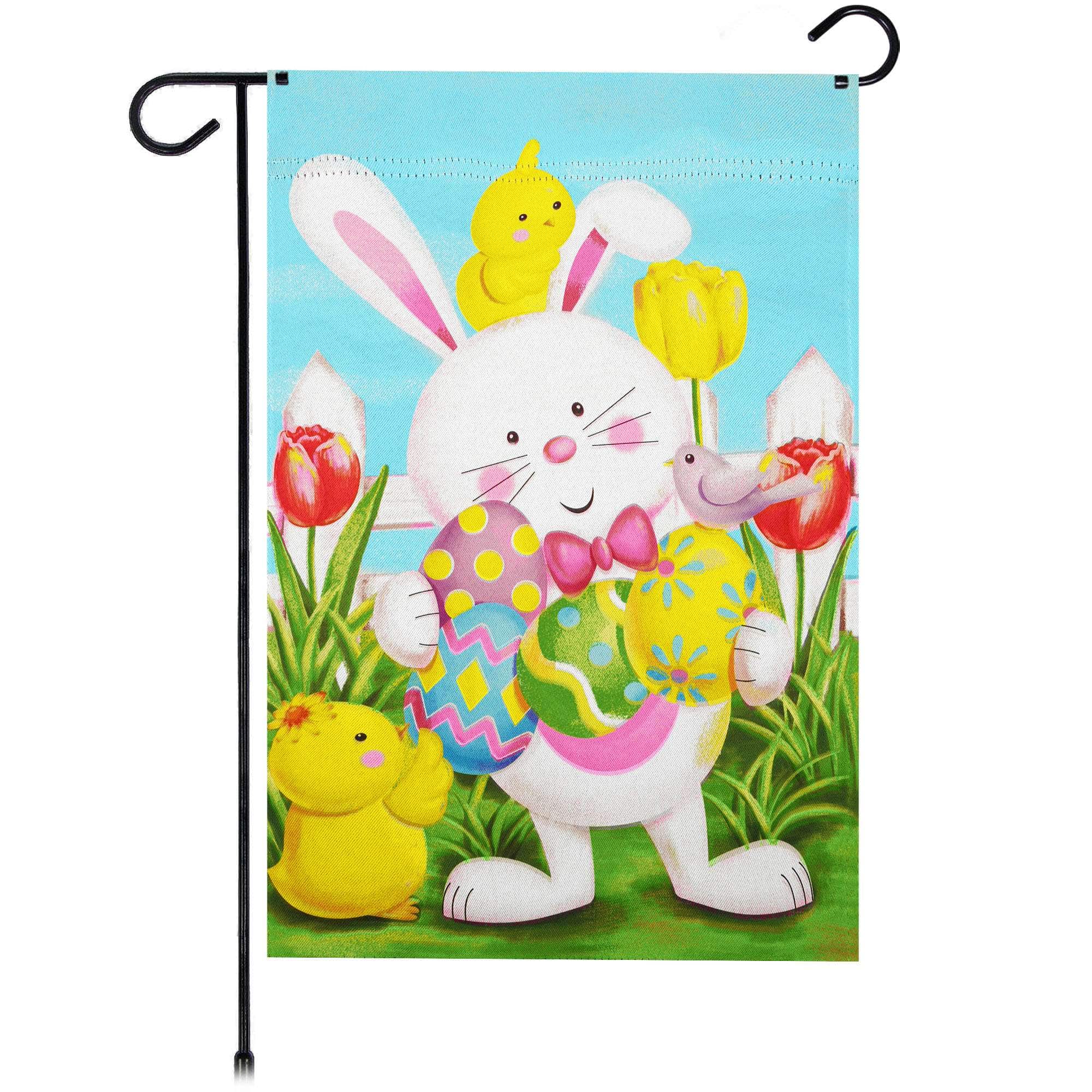 G128 - Happy Easter Garden Flag 12 x 18 in Double-Sided Bunny with Easter Eggs - Multicolor