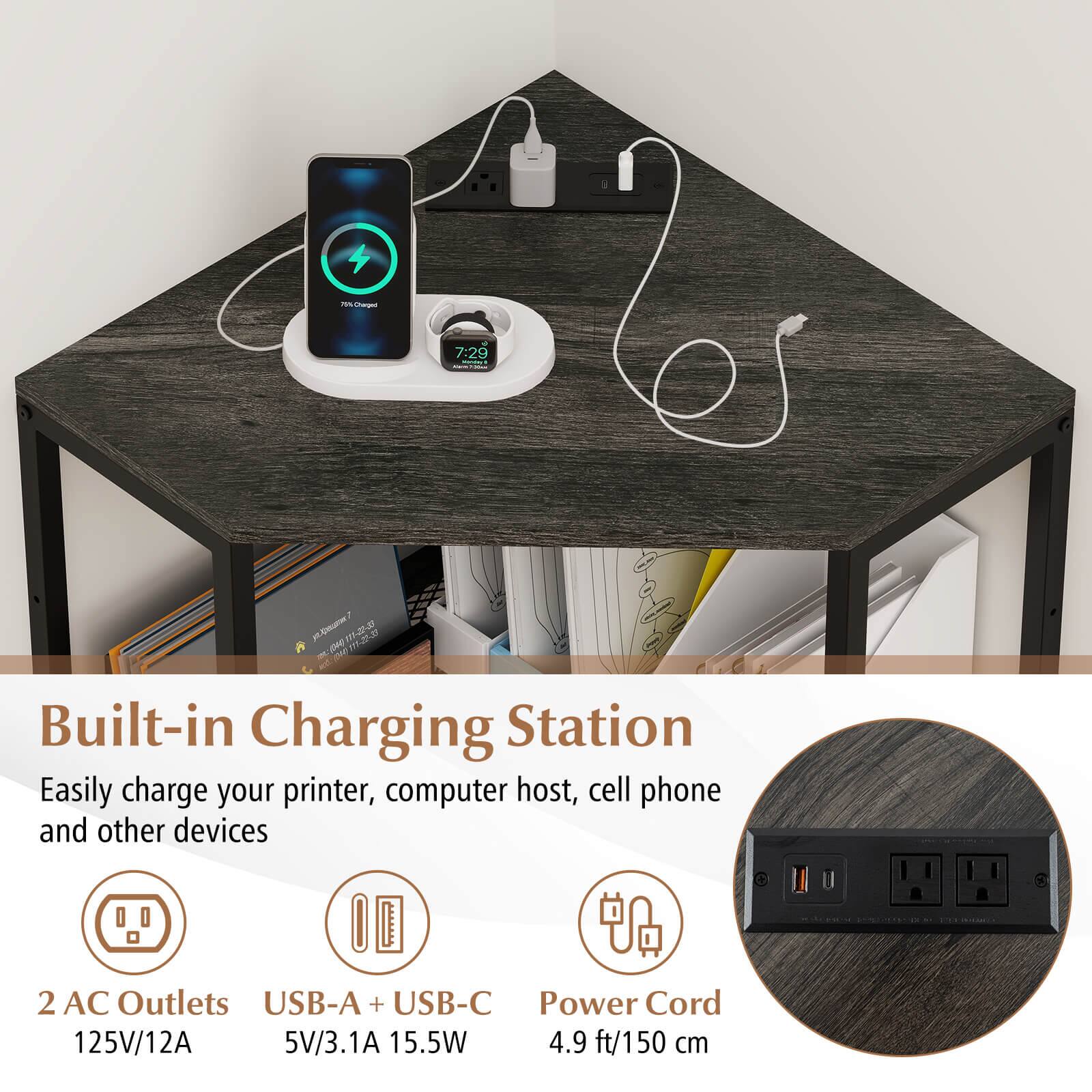 Built-in Charging Station

Easily charge your printer, computer host, cell phone and other devices

- 2 AC Outlets
  - 125V/12A

- USB-A + USB-C
  - 5V/3.1A 15.5W

- Power Cord
  - 4.9 ft/150 cm