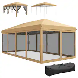 Outsunny - x 20' Pop Up Canopy Tent with Netting, Heavy Duty Instant Sun Shelter - Beige