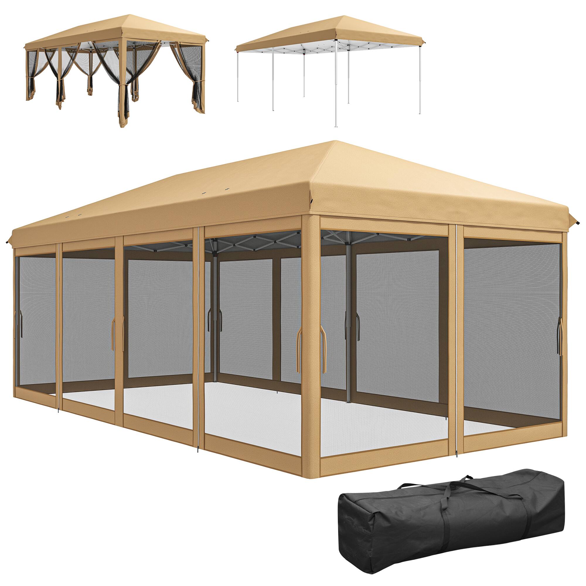 Front. Outsunny - x 20' Pop Up Canopy Tent with Netting, Heavy Duty Instant Sun Shelter - Beige.