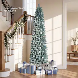 Costway - 6 FT Artificial Pencil Christmas Tree with 320 Lush Branch Tips Folding Metal Stand - Gray Green