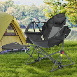 Ainfox - Hammock Camping Chair with Pedal and Mesh Seat For Outside Summer Foldable Portable Rocking Chairs for Adults - Black