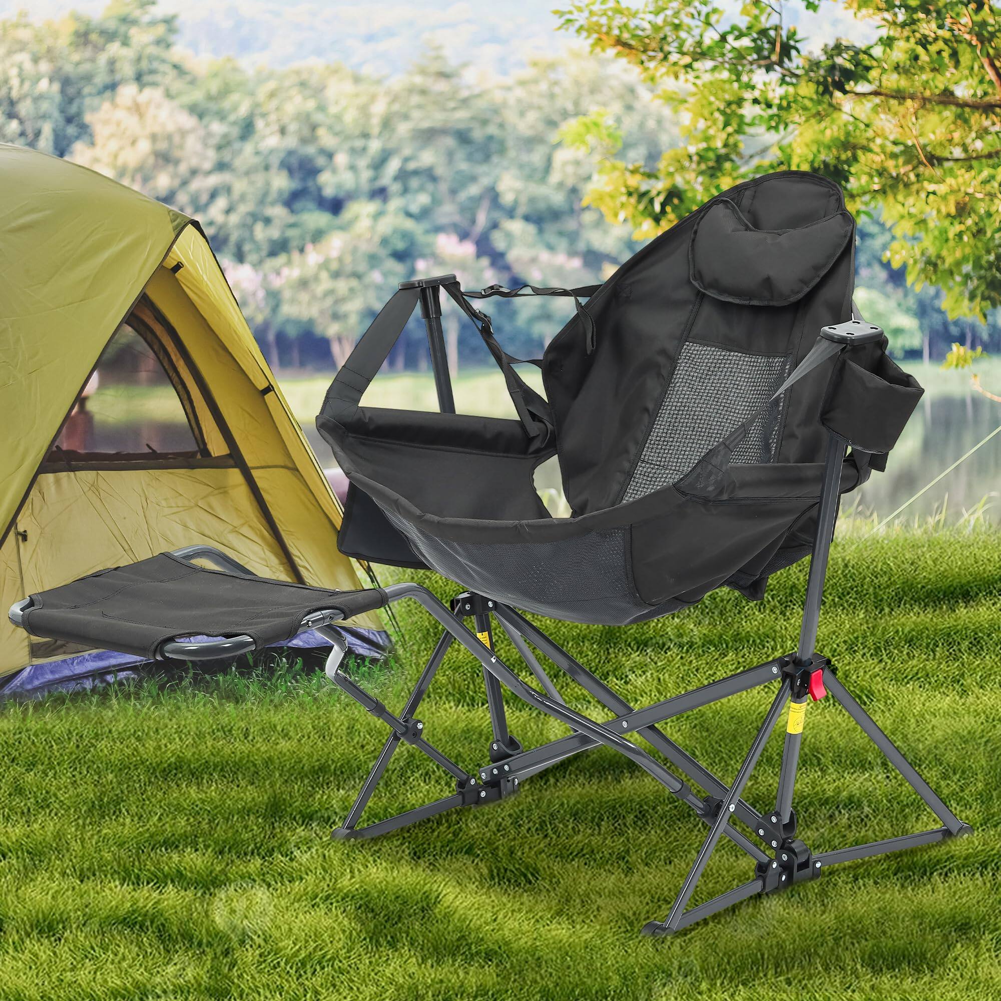 Angle. Ainfox - Ainfox Hammock Camping Chair with Footrest & Carrying Bag Foldable Portable Rocking Chairs for Adults - black.
