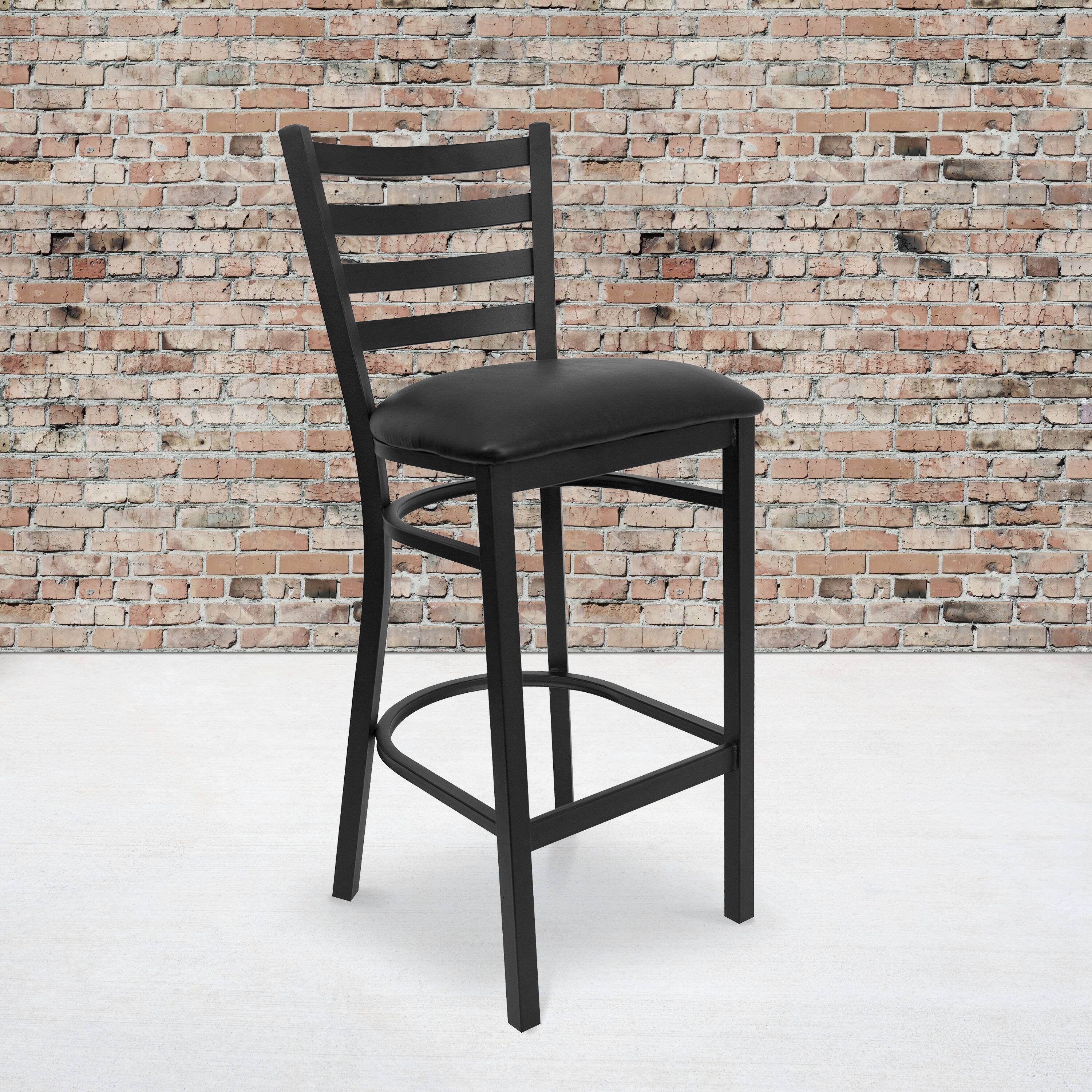 Alt View 2. Emma + Oliver - 2 Pack Ladder Back Metal Restaurant Barstool - Black Vinyl Seat/Black Metal Frame.