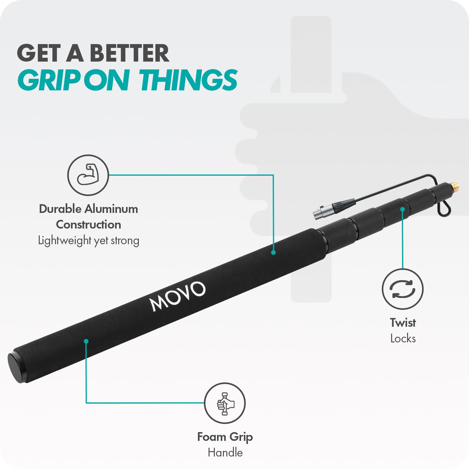 GET A BETTER GRIP ON THINGS

- Durable Aluminum Construction
  - Lightweight yet strong

- Twist Locks

- Foam Grip Handle