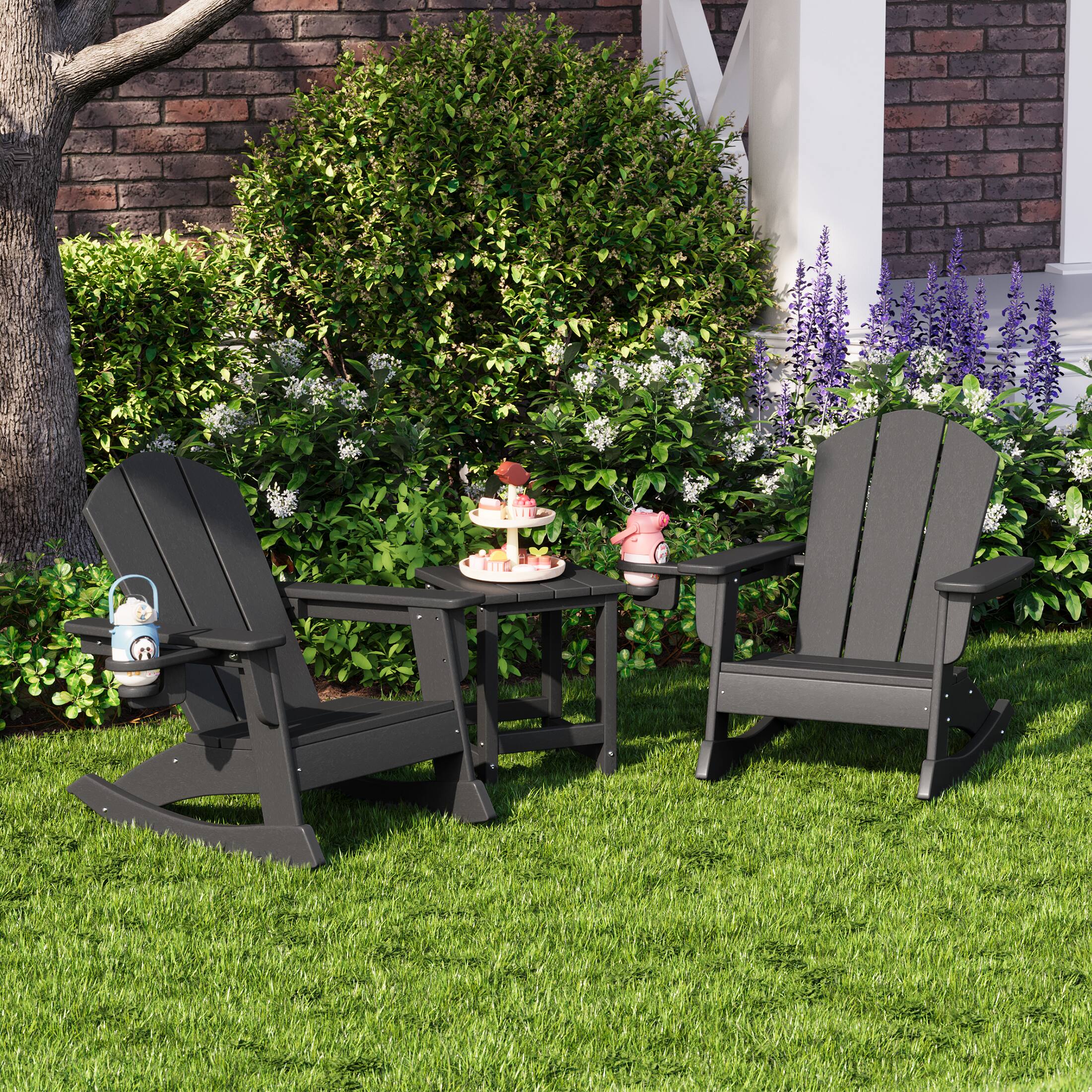 Angle. WestinTrends - WestinTrends Malibu 3-Piece Kids Rocking Chair With Cup Holder and Square Side Table Set - Gray.