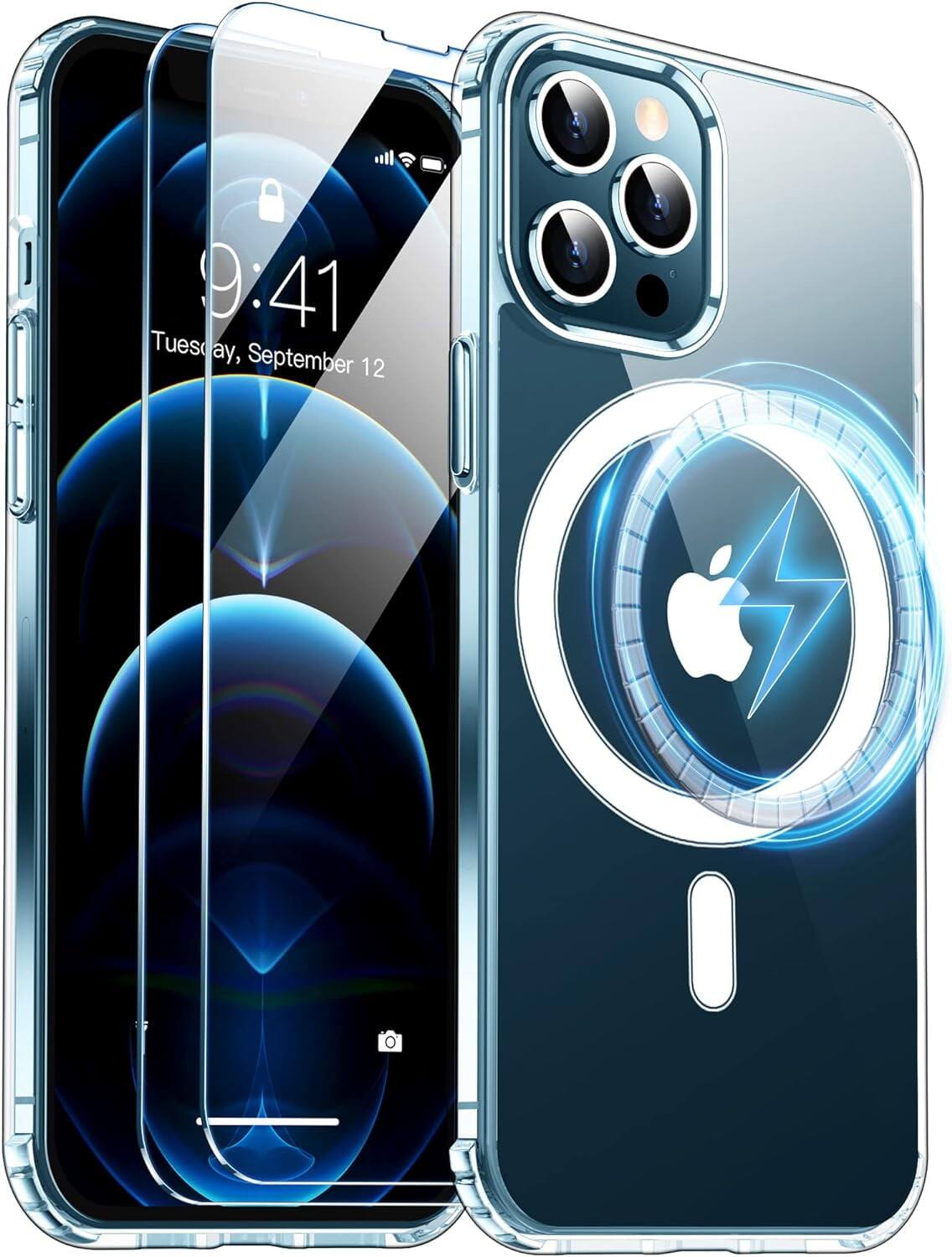 Entronix - iPhone 12 Pro Bundle: Magnetic Case with 2 Screen Protectors - Clear