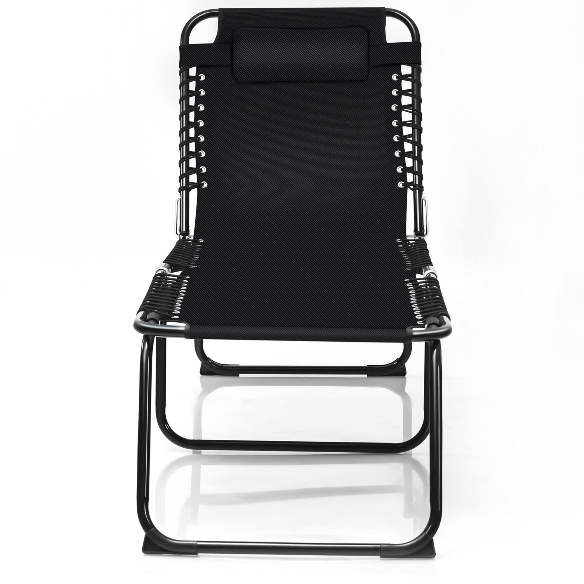 Alt View 3. Gymax - Gymax Folding Beach Lounger Chaise Lounge Chair w/ Pillow 4-Level Backrest Black - Black.