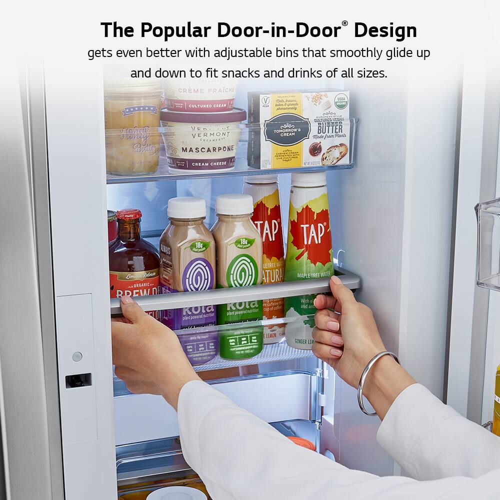The Popular Door-in-Door® Design gets even better with adjustable bins that smoothly glide up and down to fit snacks and drinks of all sizes.

- CREAM FRACHE
- VERMONT MASCARPONE
- TOMORROW BUTTER
- TAP
- TAP
- BREWED
- KOLA
- KOLA
- MAPLE TREE WATER
- GINGER LEMON