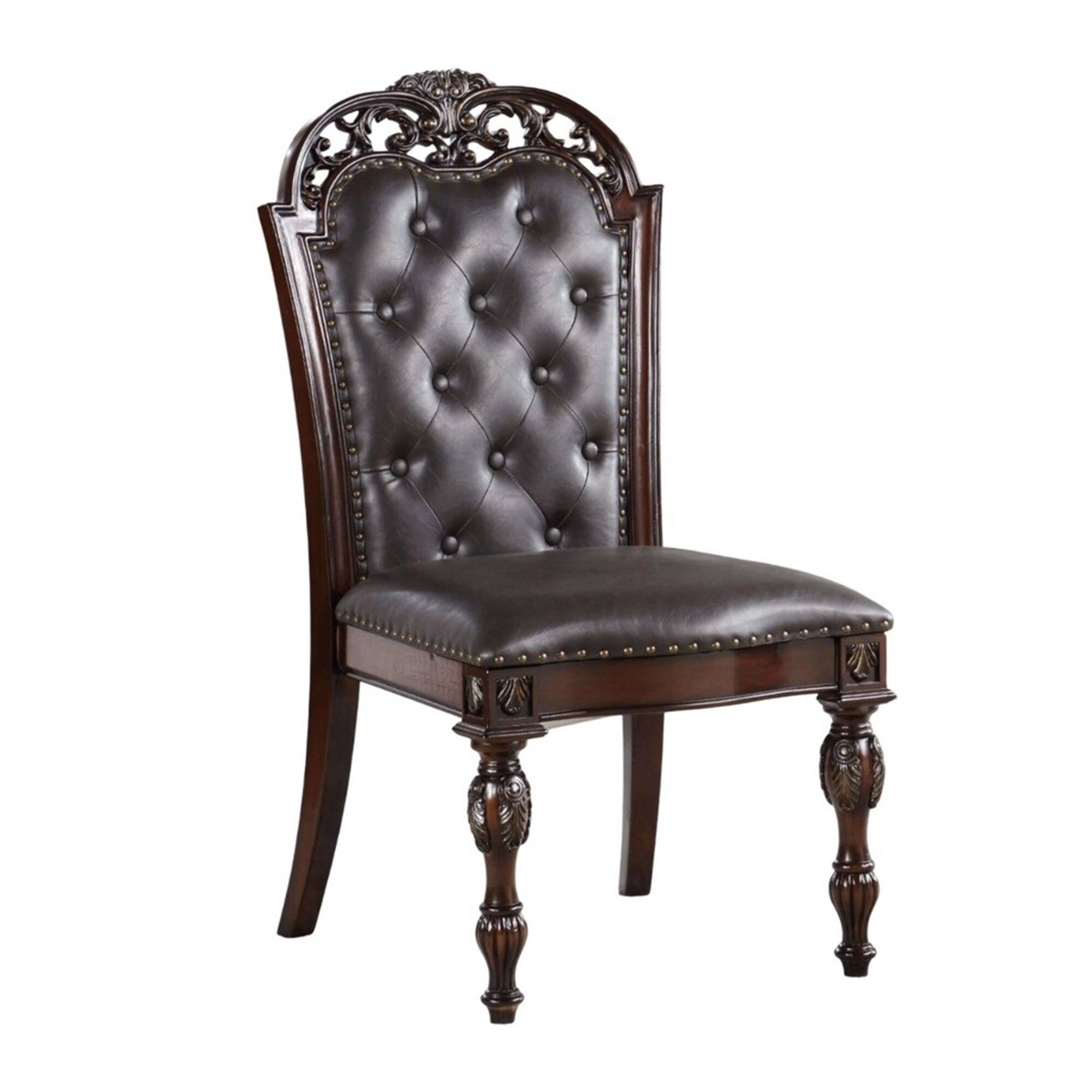 Alt View 2. Manhattan Lane - Eva 7pc Dining Table and Chair Set, Brown Faux Leather, 72-93 Inch - Cherry Brown.