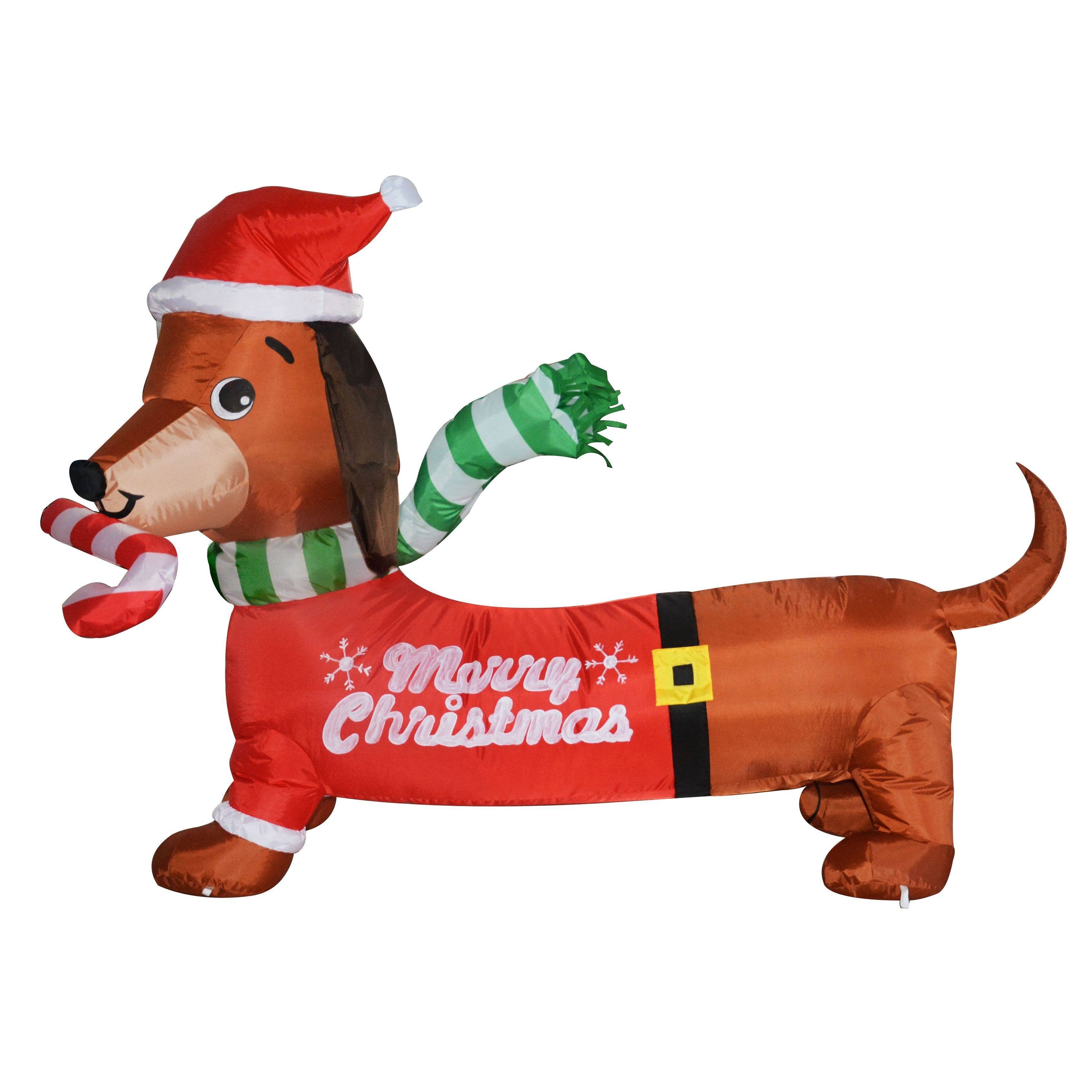 GOOSH Inflatables - GOOSH 5 FT Christmas Inflatables Dachshund Dog with Built-in LEDs - Brown