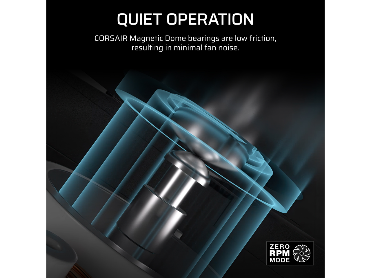 QUIET OPERATION

CORSAIR Magnetic Dome bearings are low friction, resulting in minimal fan noise.

ZERO RPM MODE