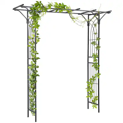 Front. Outsunny - 82'' Decorative Metal Garden Trellis Arch with Durable Steel Tubing & Elegant Scrollwork, Perfect for Weddings - Dark Gray.