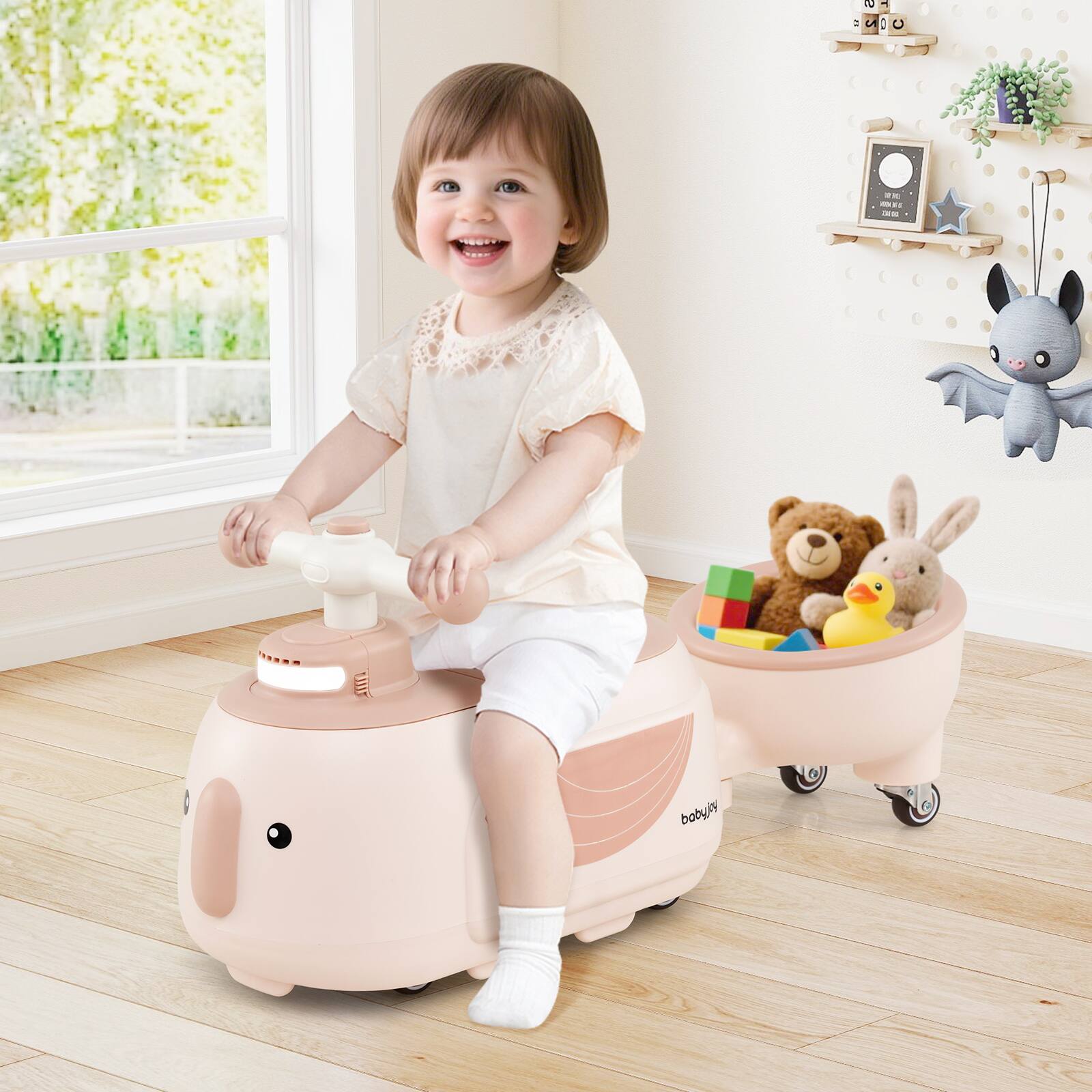 Alt View 3. Gymax - Gymax 2-in-1 Kids Ride on Toy Toddlers Sliding Car w/Detachable Trailer for Children Beige - Beige.