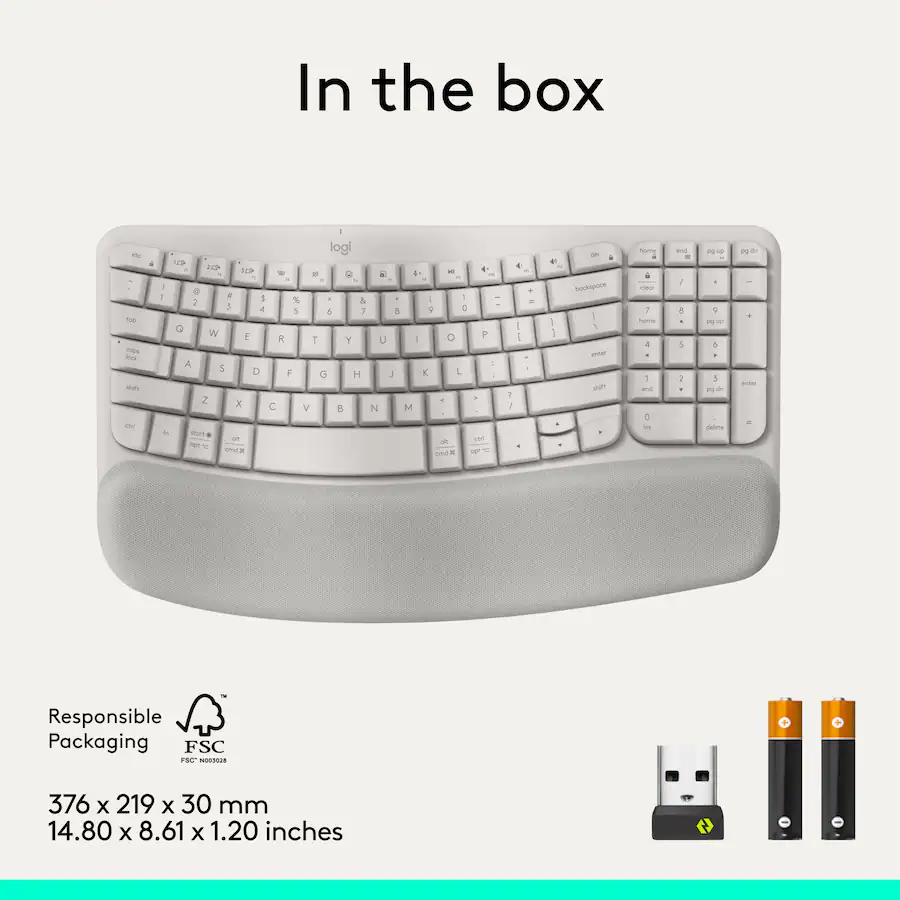 Logi Keyboard Inches Logitech Wave Keys Ergonomic Wireless Membrane Keyboard for Windows/Mac ...