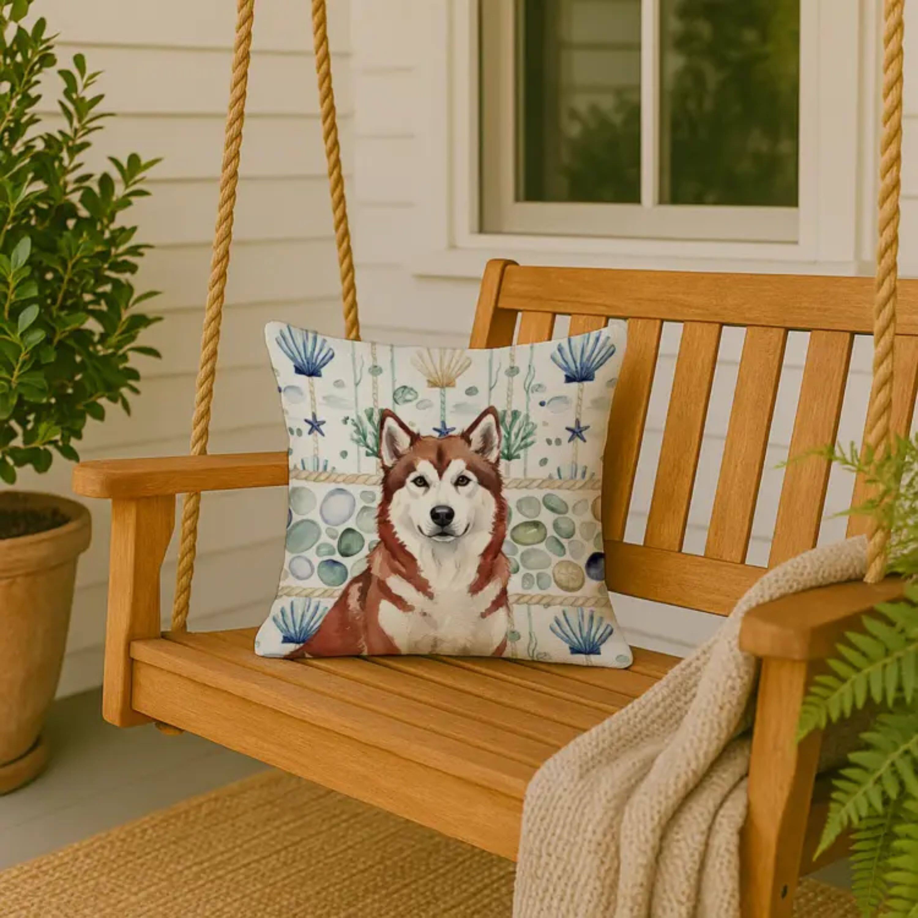 Left. Kitcheniva - 18" x 18" Coastal Sea Design Throw Pillow Home Decor Alaskan Malamute Red And White - Multicolor.