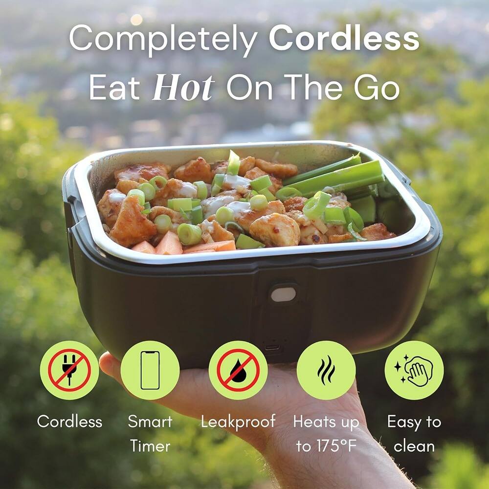 RTMB - Cordless Electric Lunch Box – 3.9 Cups, 100W Self-Heating, Black - Graphite,red tabs