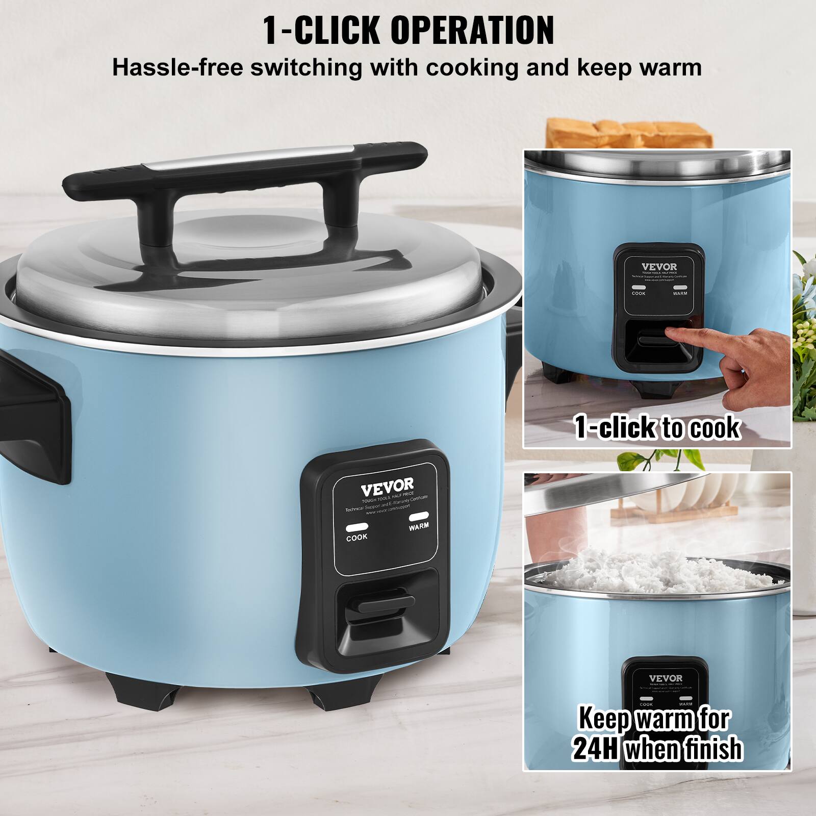1-CLICK OPERATION  
Hassle-free switching with cooking and keep warm

1-click to cook

Keep warm for 24H when finish