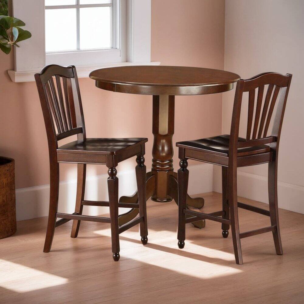 Angle. FurniFact - Elegant Square Solid Wood Dining Table for Small Spaces in Brown Finish - Mahogany.