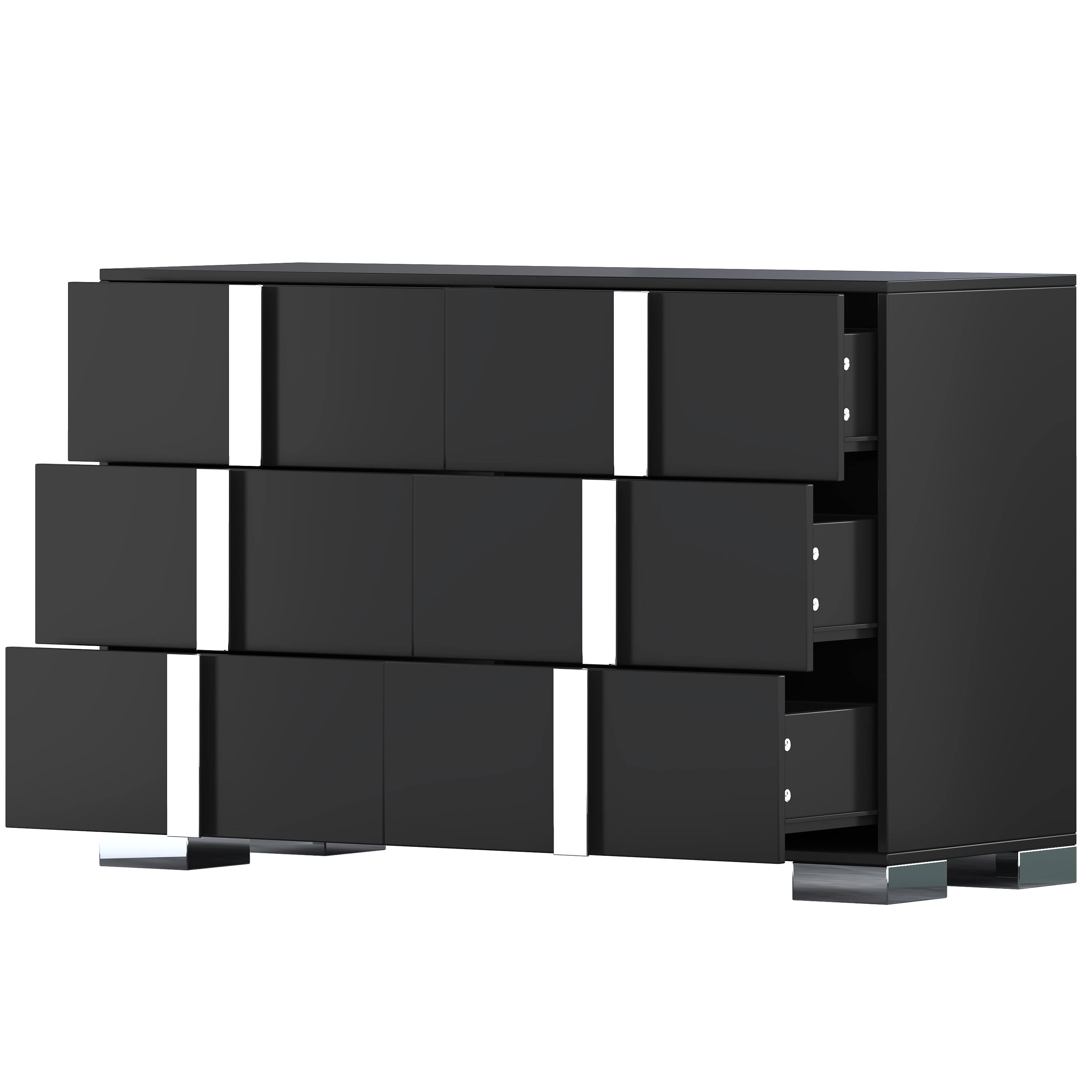 Alt View 6. Spaco - Spaco Mirrored Storage Cabinet Dresser with 6 Drawers for Bedroom,Elegant Modern Dresser with Metal Foot,Living Room - Black.