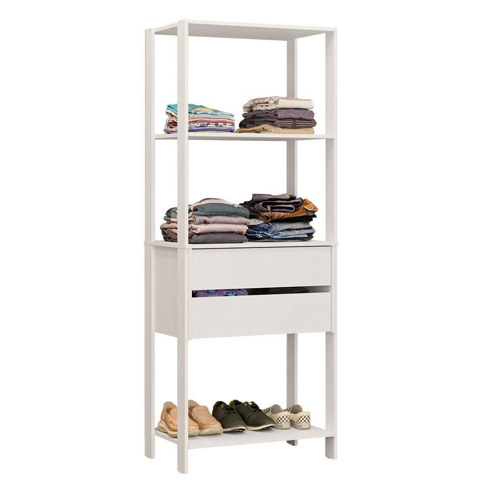Angle. Madesa - Madesa Wardrobe Clothes Storage Rack with 2 Drawers and Open Shelves 27"L - White - White.