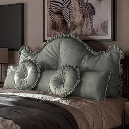 wowmax - Queen Bed Pillow Set - 4 Piece Decorative Pillows with Headboard Cushion & 2 Round Pillows - Gray